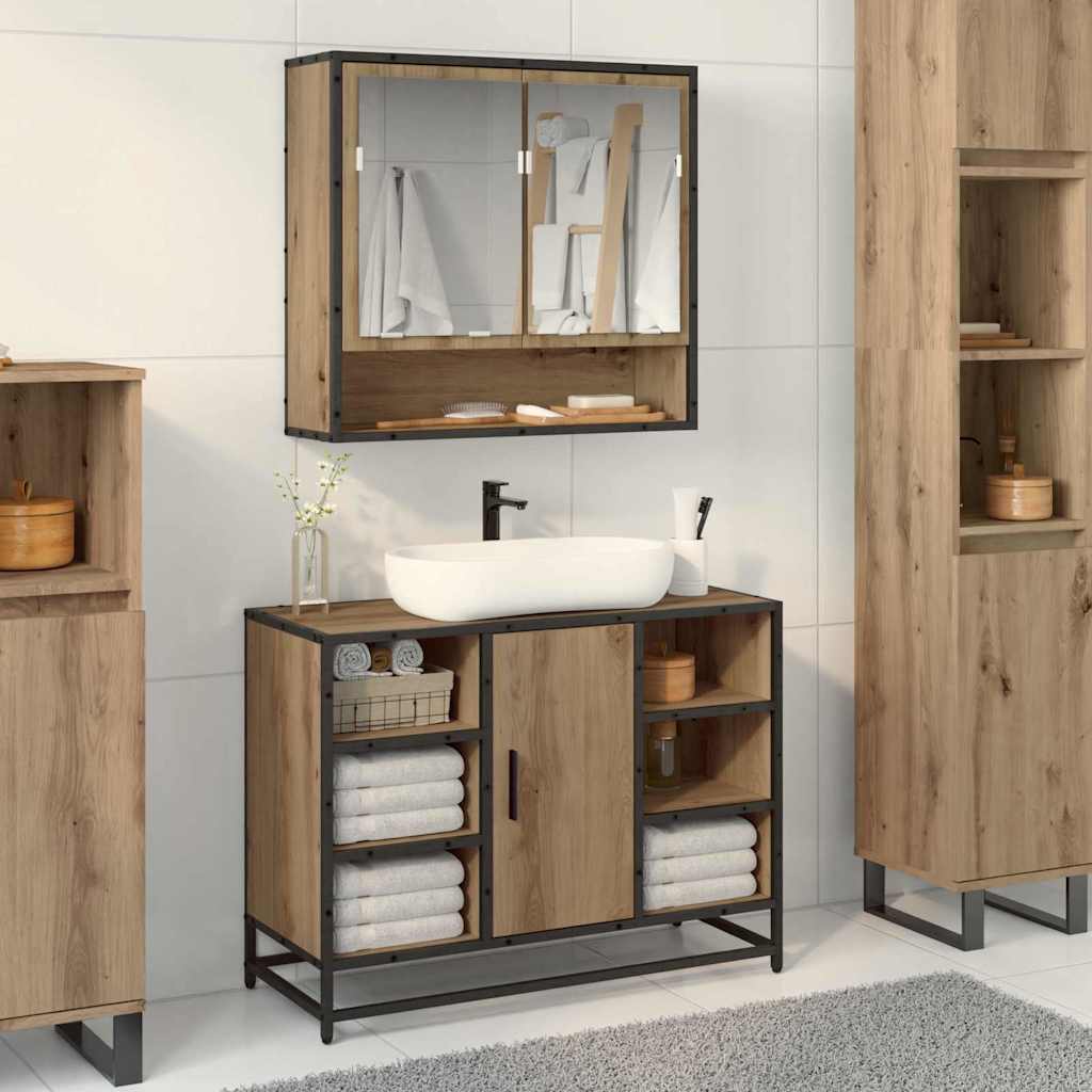 vidaXL Badezimmermöbel-Set mit Regal 2 pcs Artisan-Eiche Holzwerkstoff