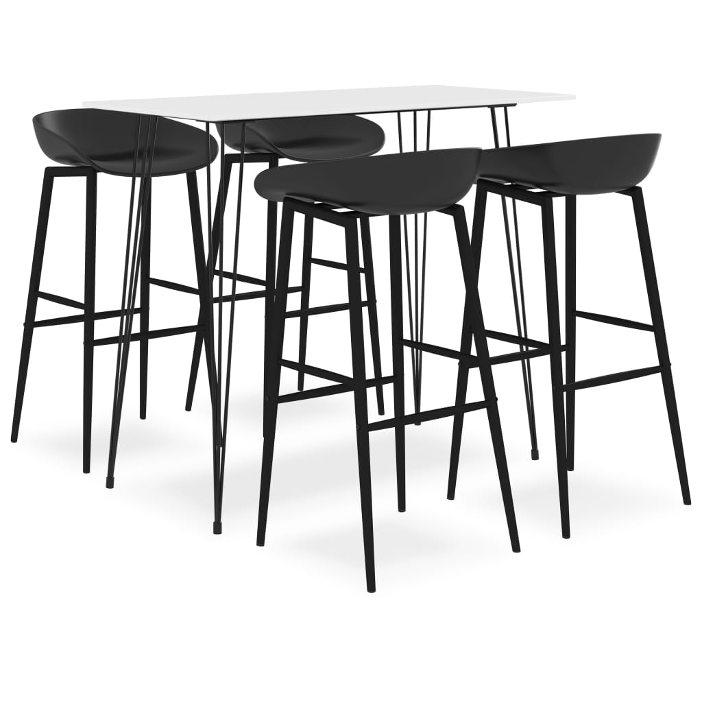 vidaXL Mesa alta y taburetes de bar de 5 piezas blanco y negro