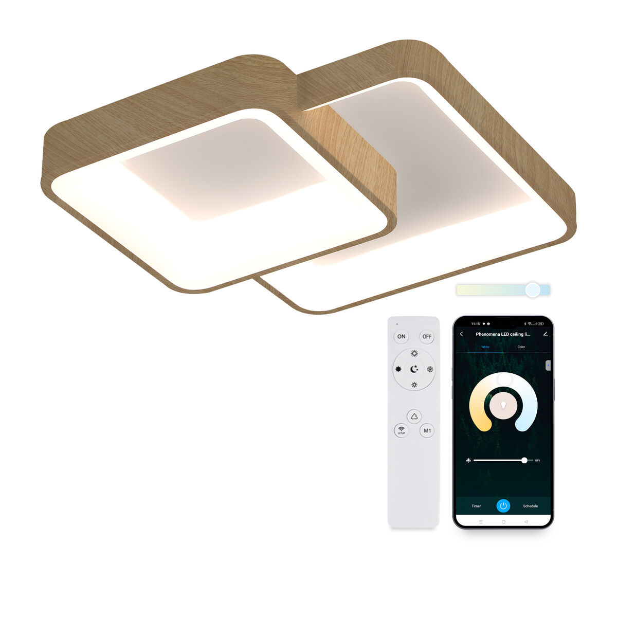 Plafoniera LED KSIX Phenomena 45 W 45 x 45 x 10 cm Marrone Legno (3000k - 6000k)