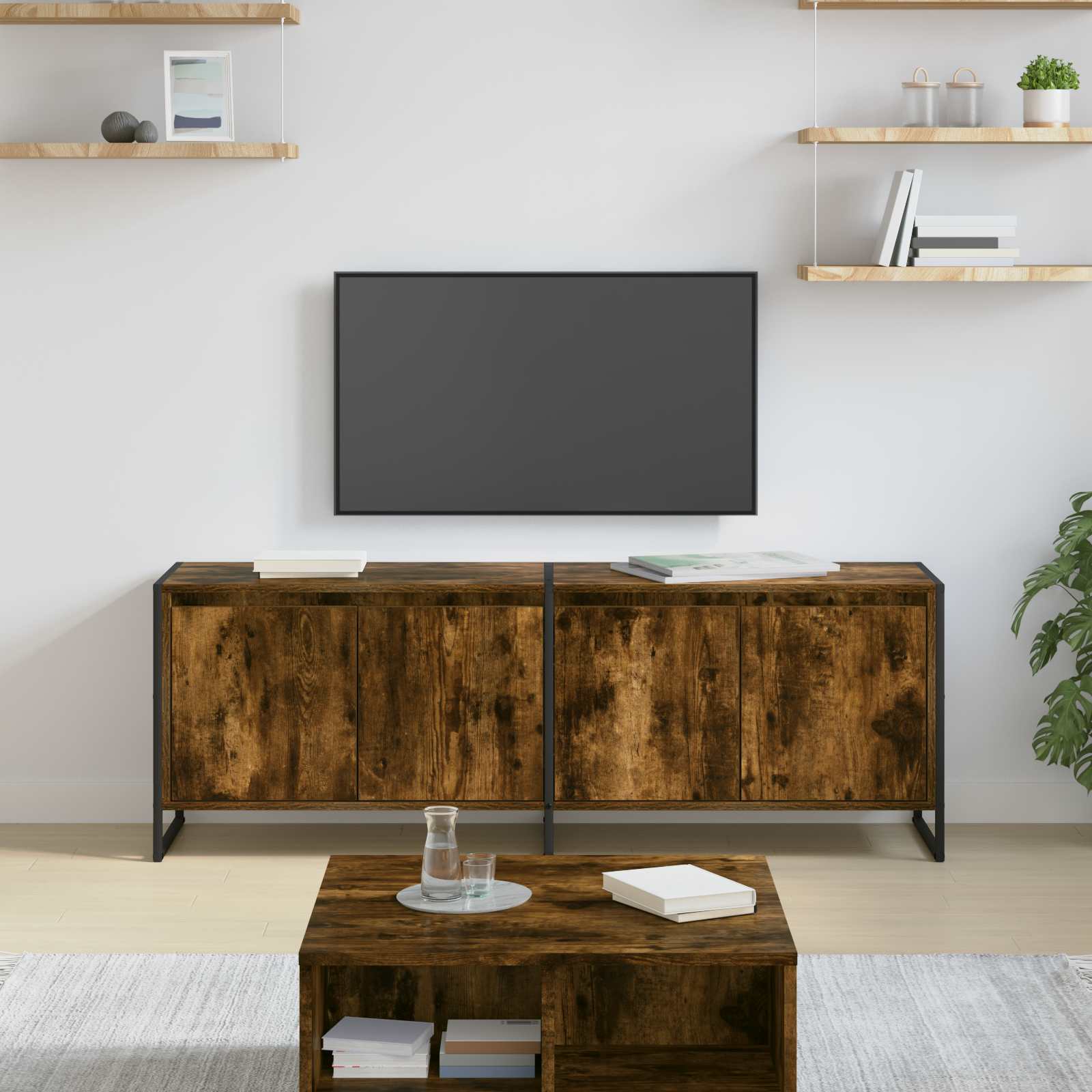 vidaXL Gabinete de TV Roble Humo 140 x 36 x 49.5 cm