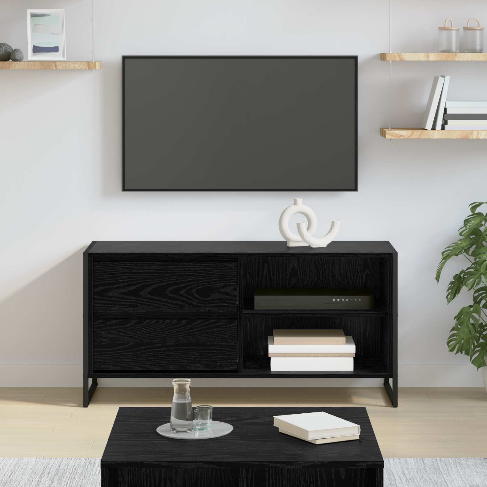 vidaXL Gabinete de TV con cajón Roble Negro 100 x 36 x 49,5 cm