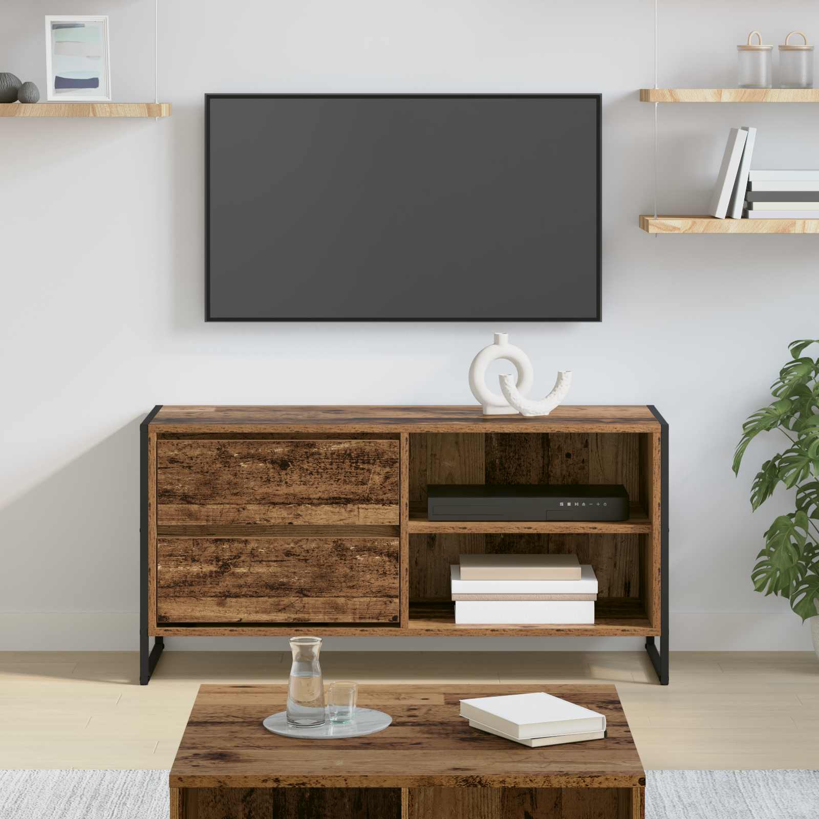 vidaXL Gabinete de TV con cajón Madera Vieja 100 x 36 x 49,5 cm