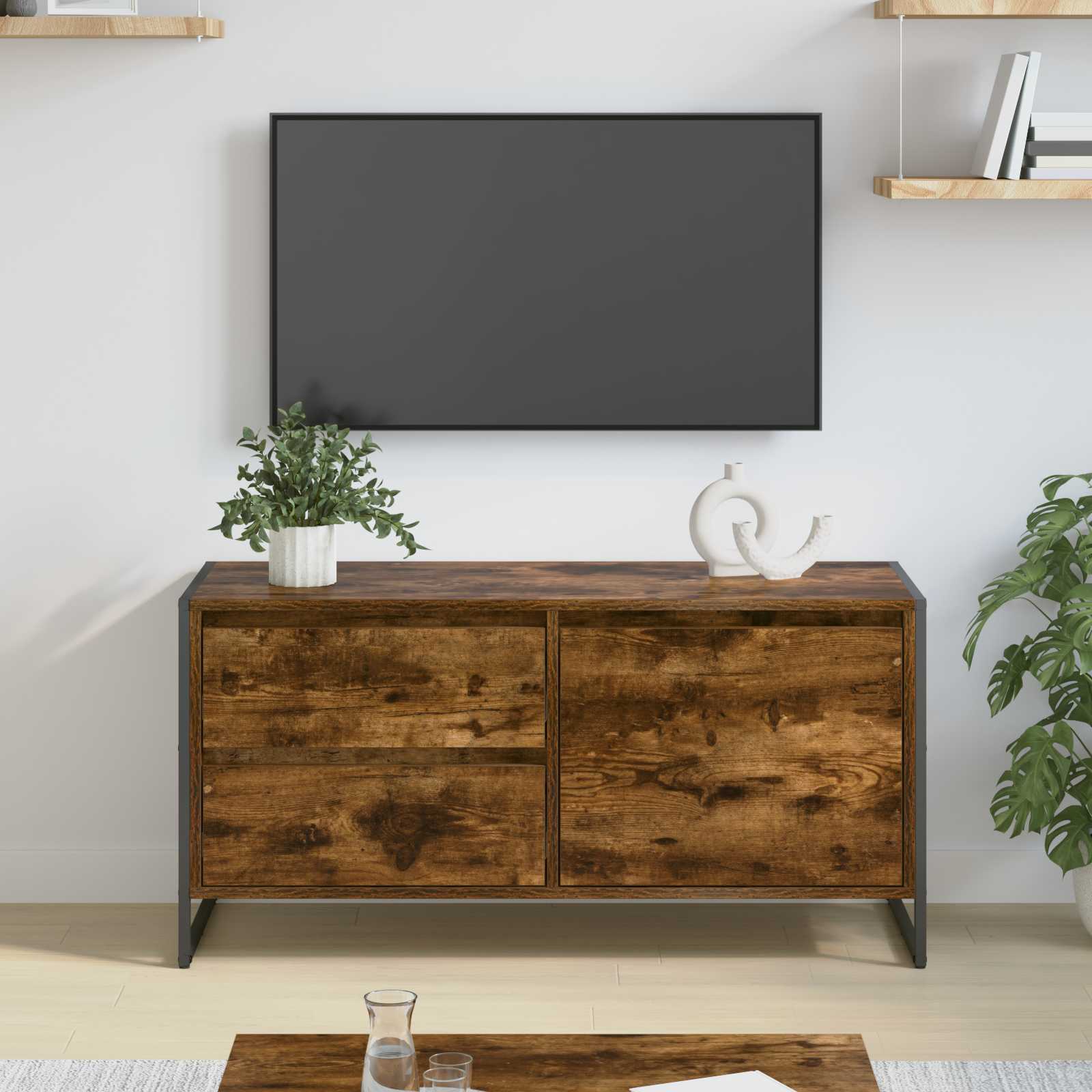 vidaXL Gabinete de TV con cajón Roble Humo 100 x 36 x 49.5 cm