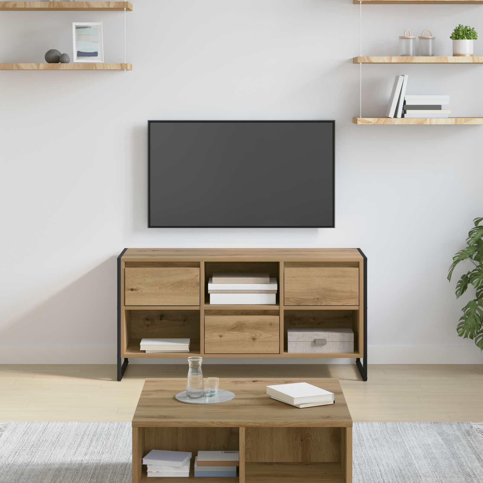 vidaXL Gabinete de TV con cajón Roble Artesanal 100 x 36 x 49,5 cm