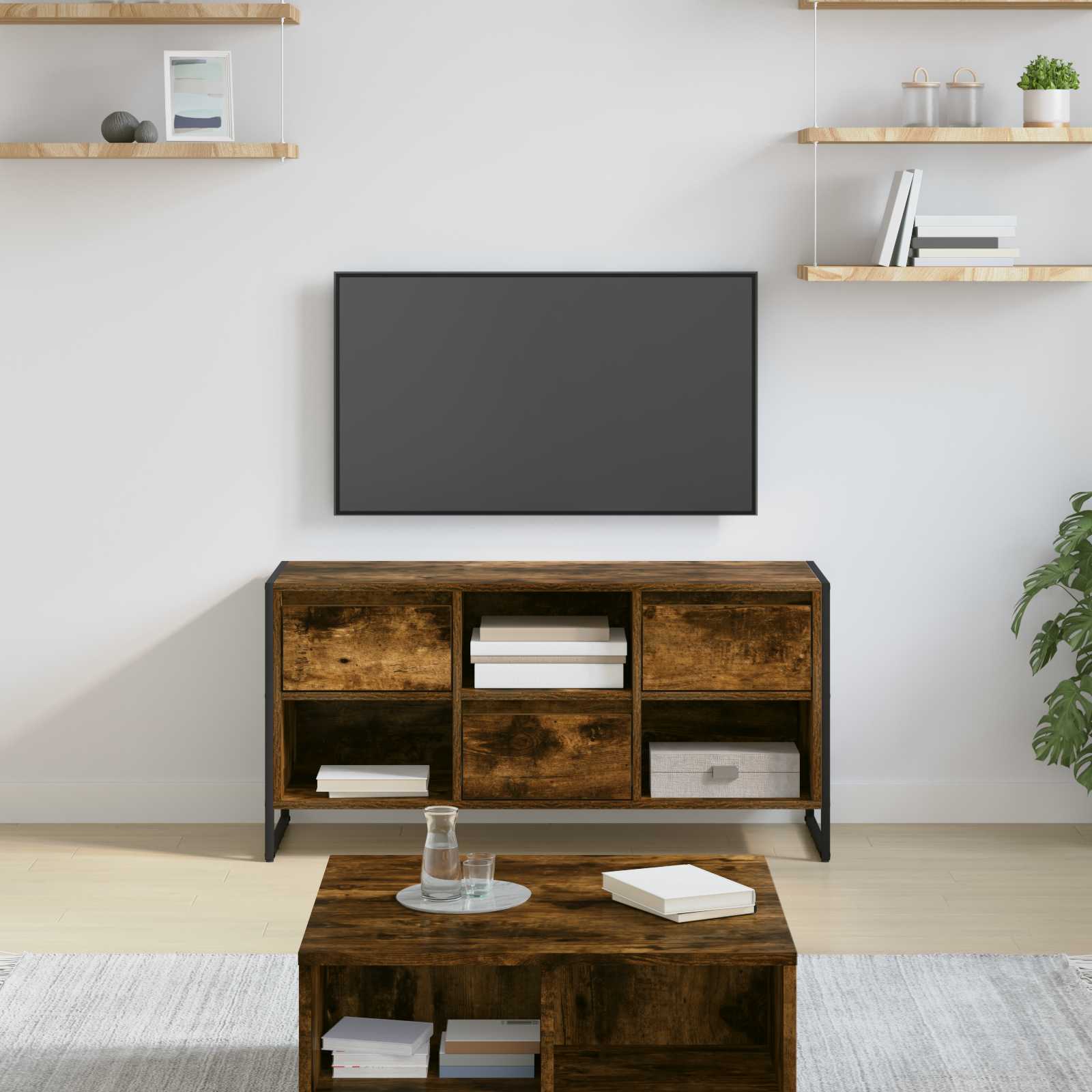 vidaXL Gabinete de TV con cajón Roble Humo 100 x 36 x 49,5 cm