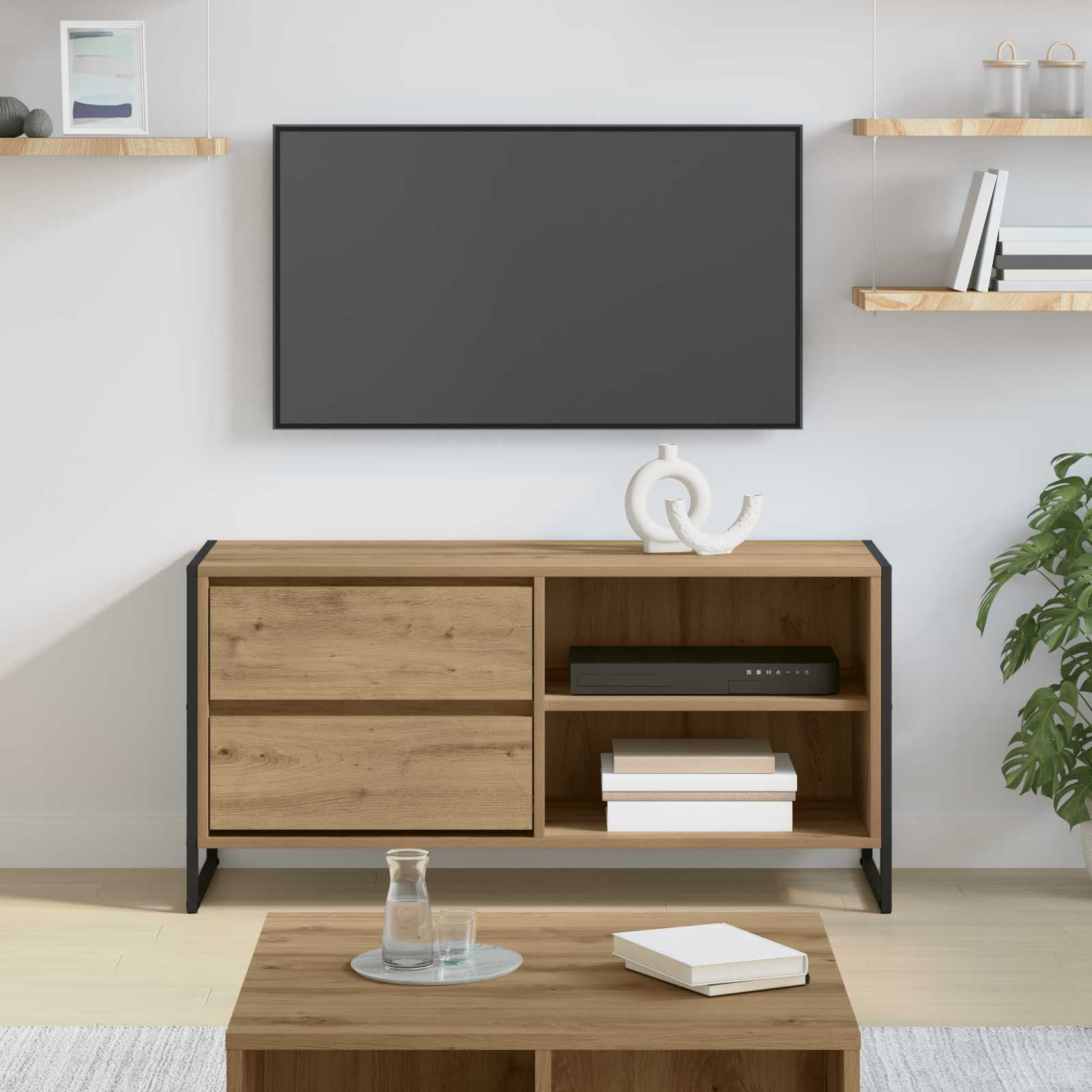 vidaXL Gabinete de TV con cajón Roble Artesanal 100 x 36 x 49,5 cm
