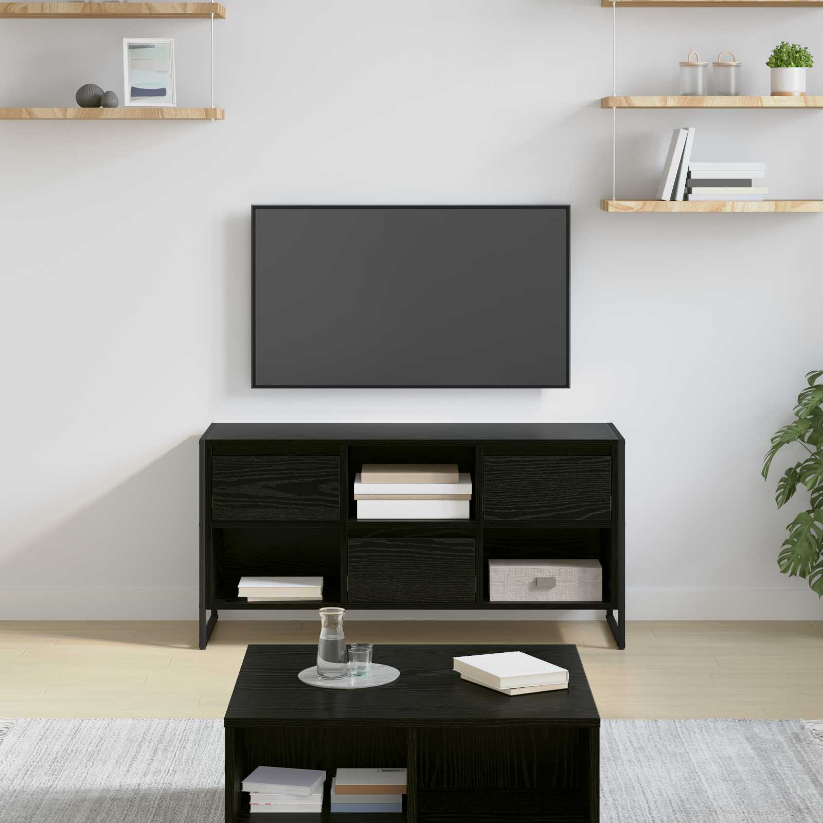 vidaXL Gabinete de TV con cajón Roble Negro 100 x 36 x 49,5 cm