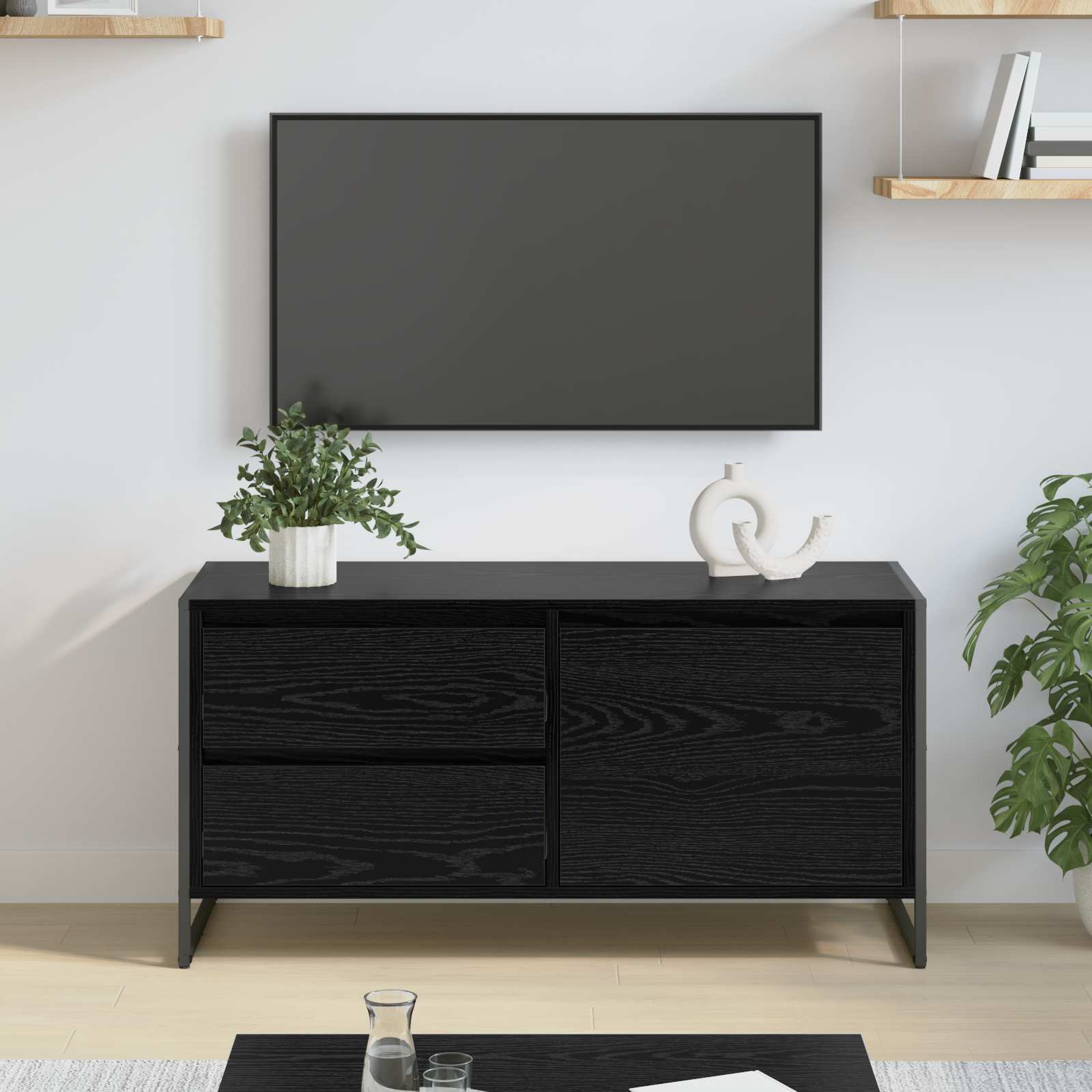 vidaXL Gabinete de TV con cajón Roble Negro 100 x 36 x 49.5 cm