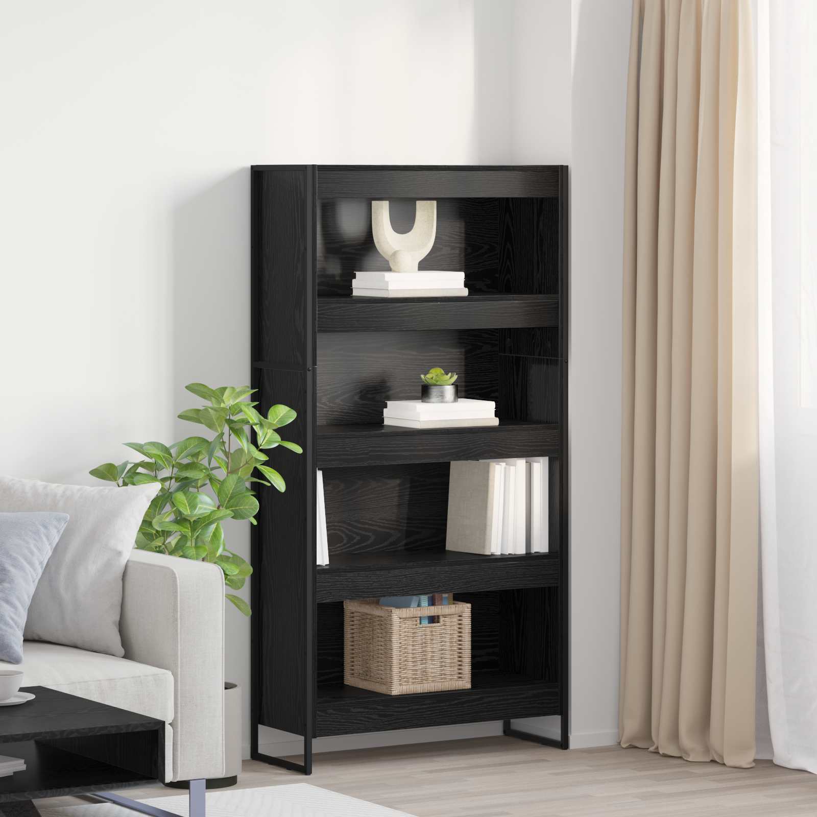 vidaXL Bücherregal 2 pcs Schwarz Eichen-Optik 80 x 30 x 155 cm