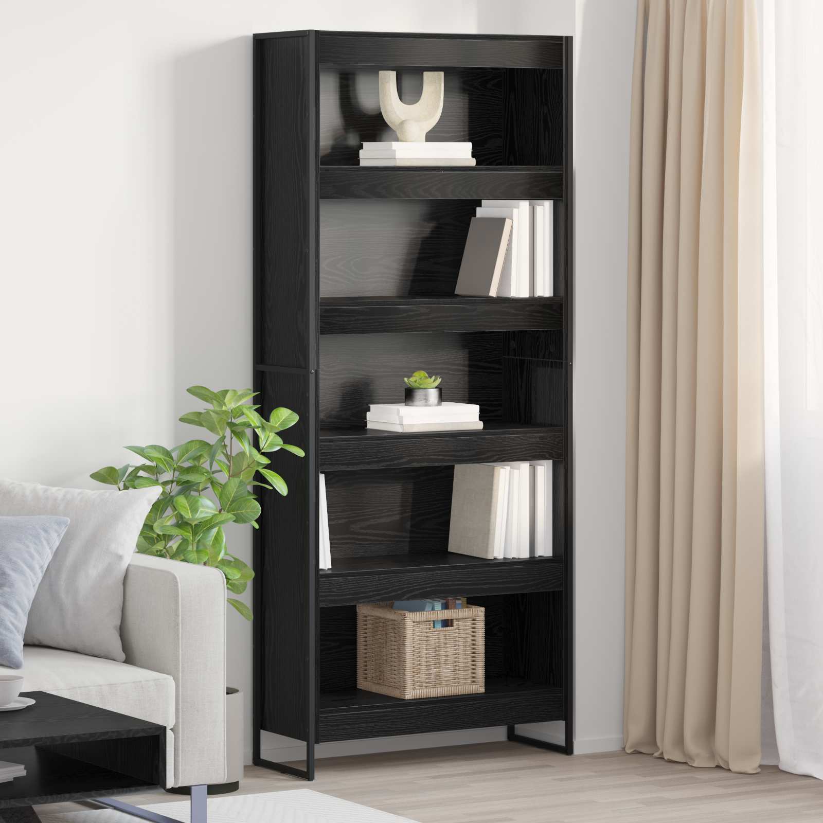 vidaXL Bücherregal 2 pcs Schwarz Eichen-Optik 80 x 30 x 155 cm