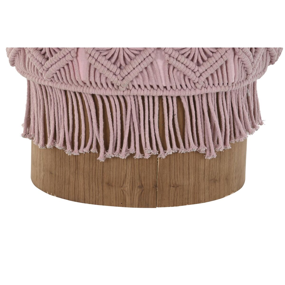 Poggiapiedi DKD Home Decor 43 x 43 x 51 cm Legno Marrone Rosa chiaro Macramé Boho - Image 3