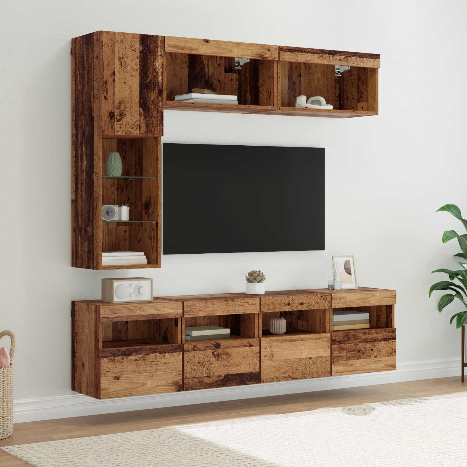 vidaXL Meuble TV Montage mural 7 pcs Bois Ancien Bois d'ingénierie