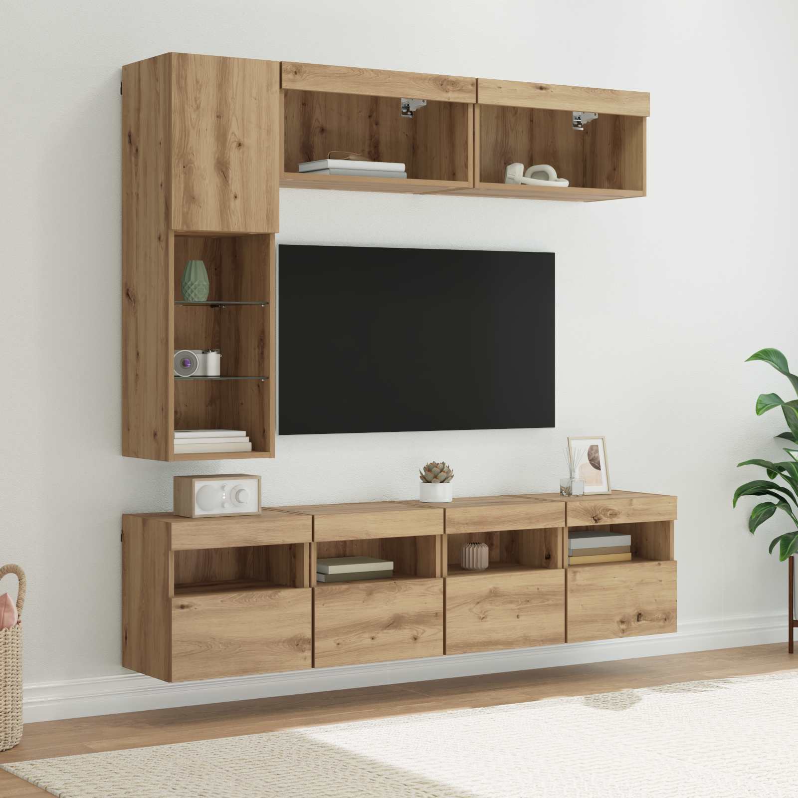 vidaXL Meuble TV Montage mural 7 pcs Chêne artisanal Bois d'ingénierie