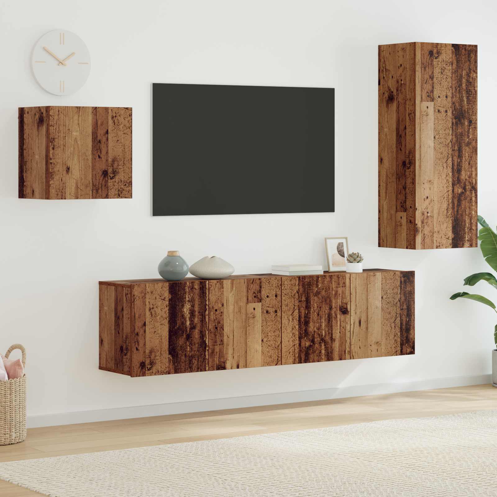vidaXL Meuble TV Montage mural 4 pcs Bois Ancien Bois d'ingénierie