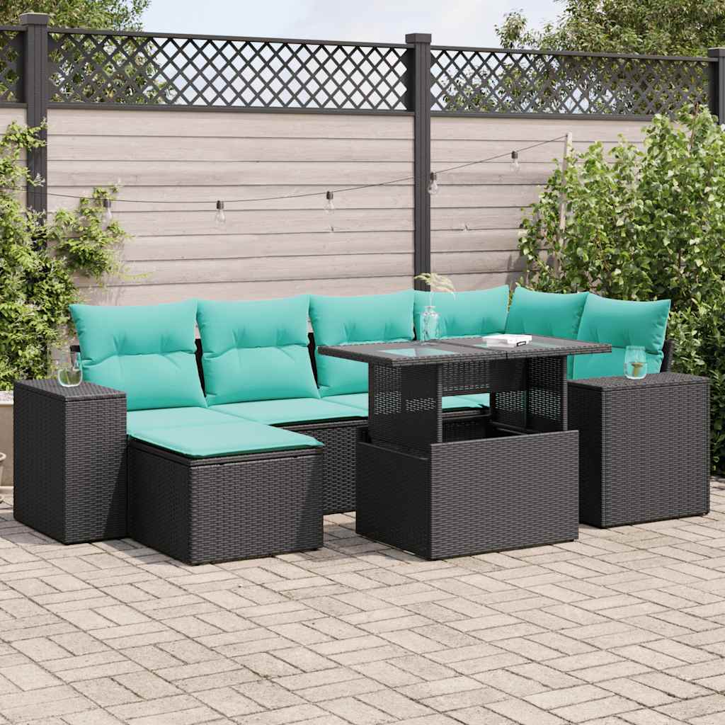 vidaXL Salon de jardin avec coussins 9 pcs noir résine tressée acacia