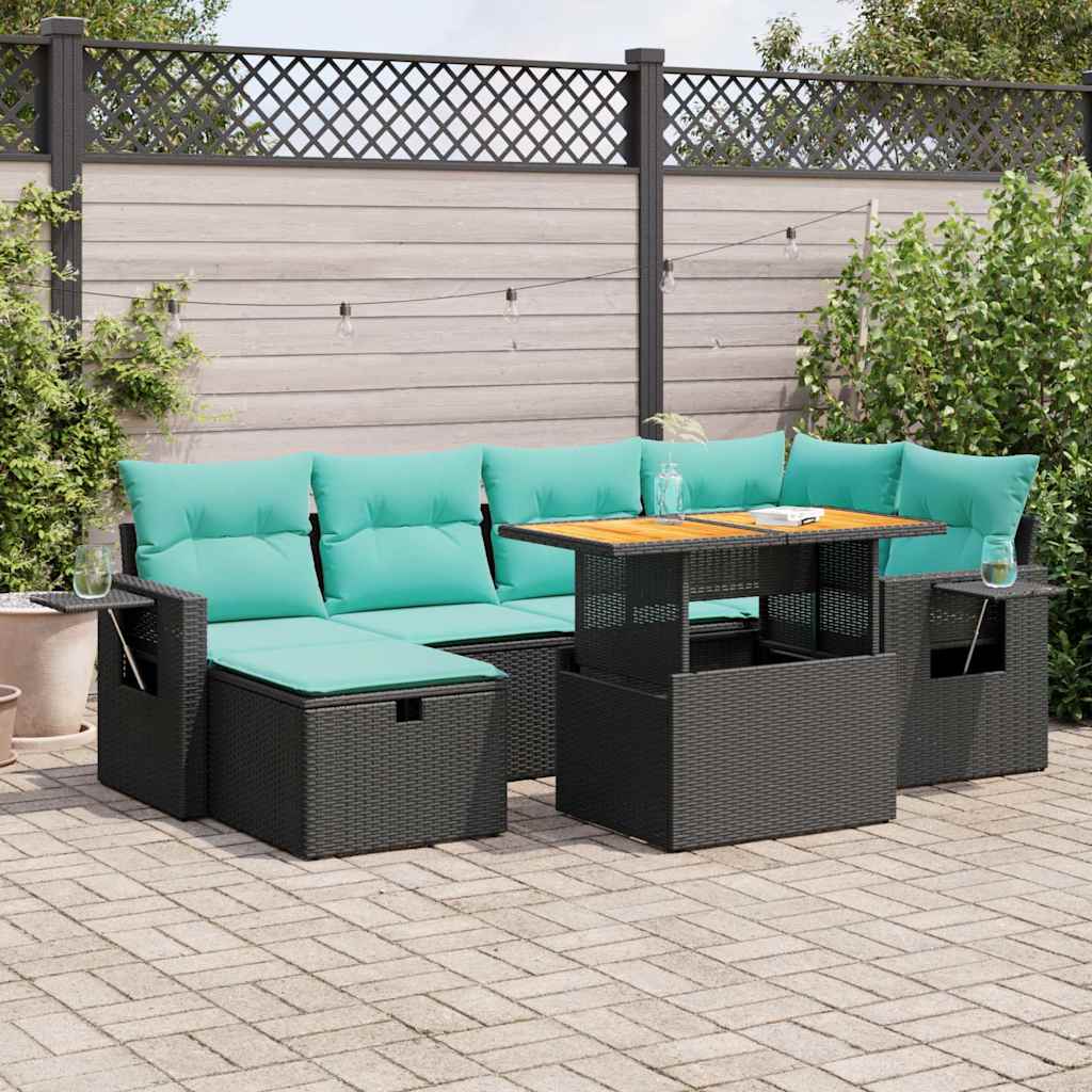 vidaXL Salon de jardin avec coussins 7pcs marron résine tressée acacia