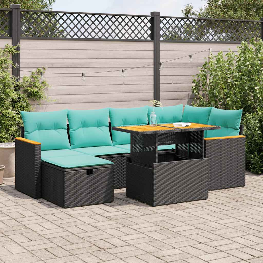 vidaXL Salon de jardin avec coussins 7pcs marron résine tressée acacia