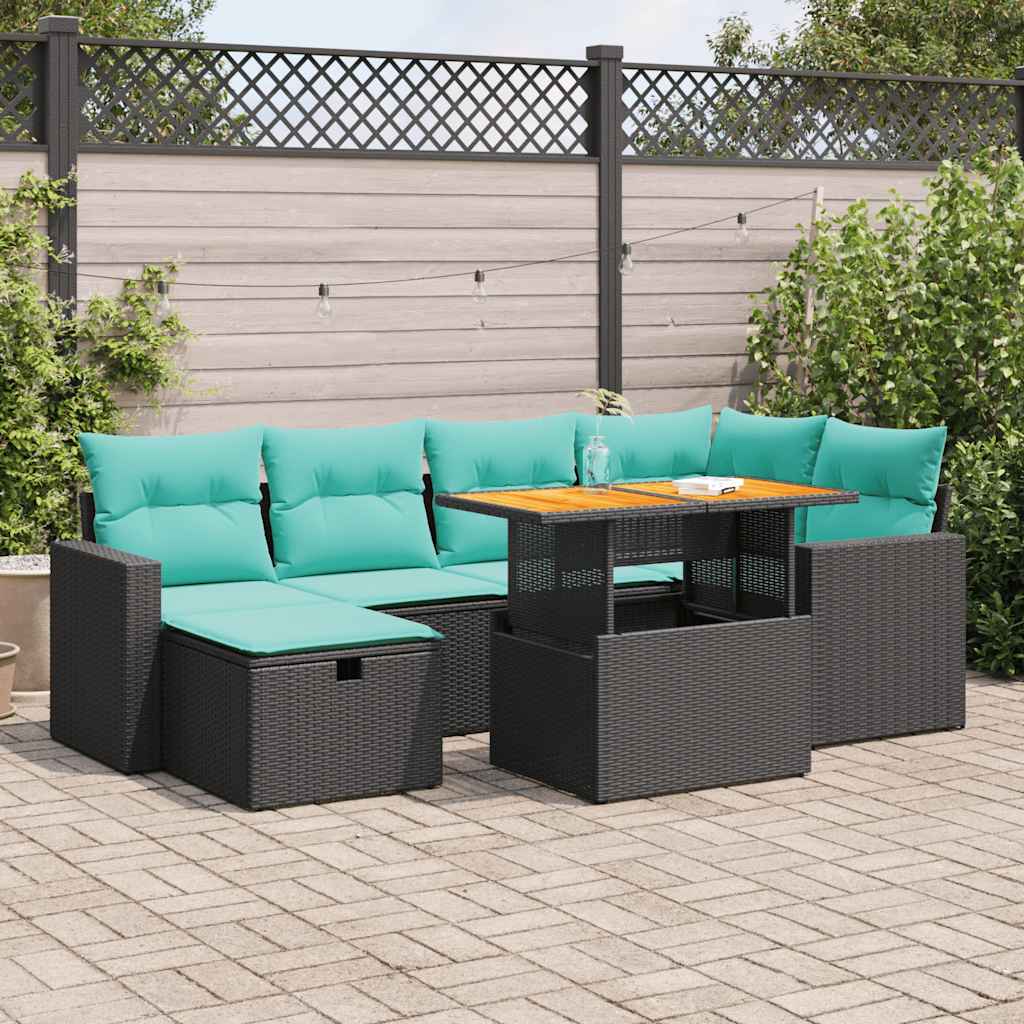 vidaXL Salon de jardin avec coussins 7pcs marron résine tressée acacia