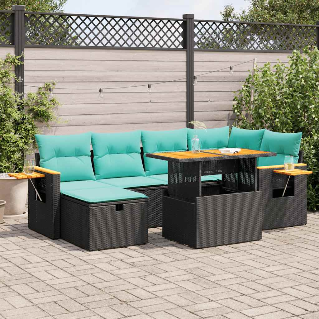 vidaXL Salon de jardin avec coussins 7pcs marron résine tressée acacia