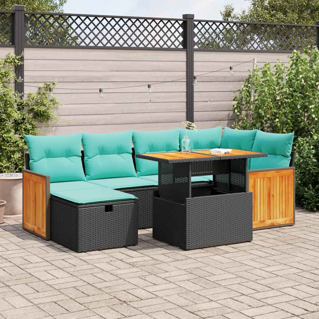 vidaXL Salon de jardin avec coussins 7pcs marron résine tressée acacia