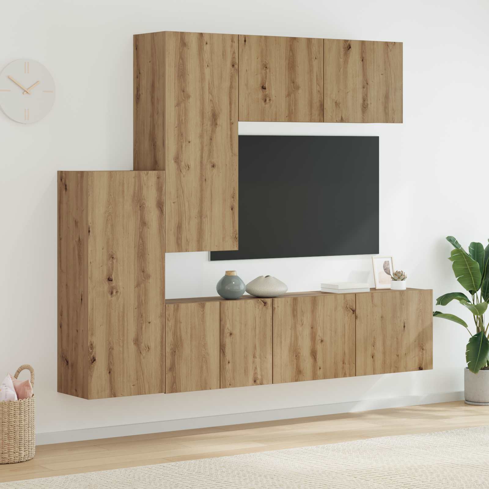 vidaXL Unité murale de TV 5 pcs Chêne artisanal Bois d'ingénierie