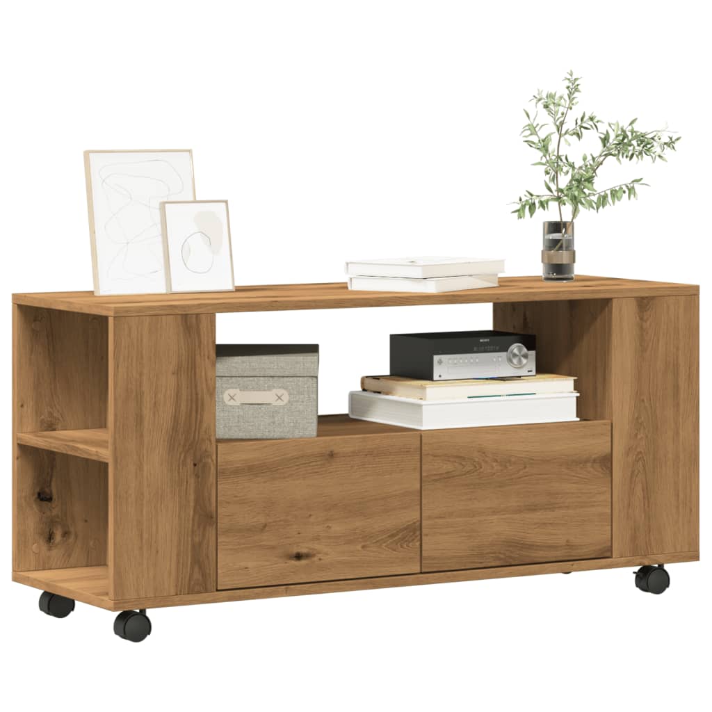 vidaXL Mueble TV ruedas madera ingeniería roble artisan 102x34,5x43cm