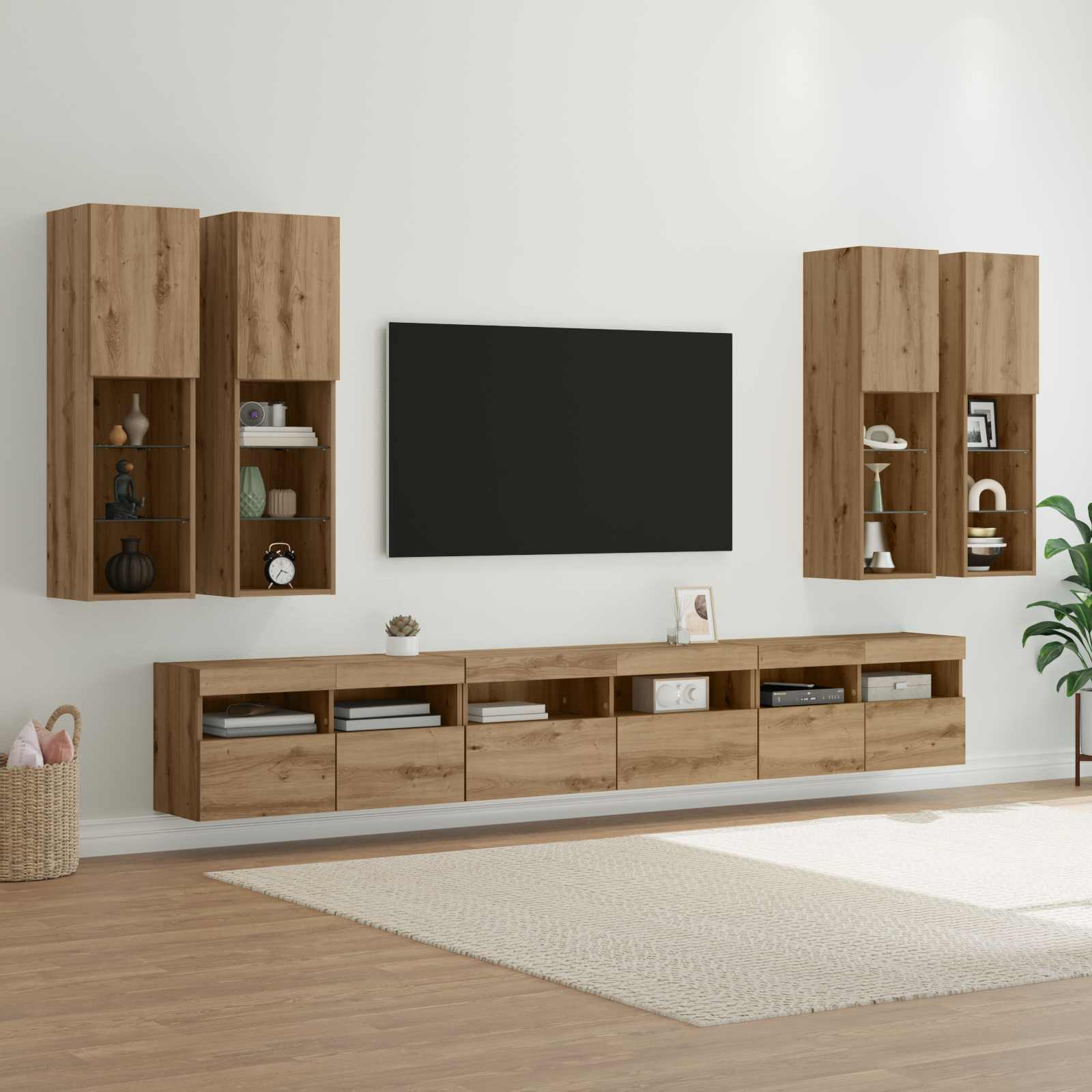 vidaXL Conjunto de mueble para TV de pared 7 pcs Roble artesanal