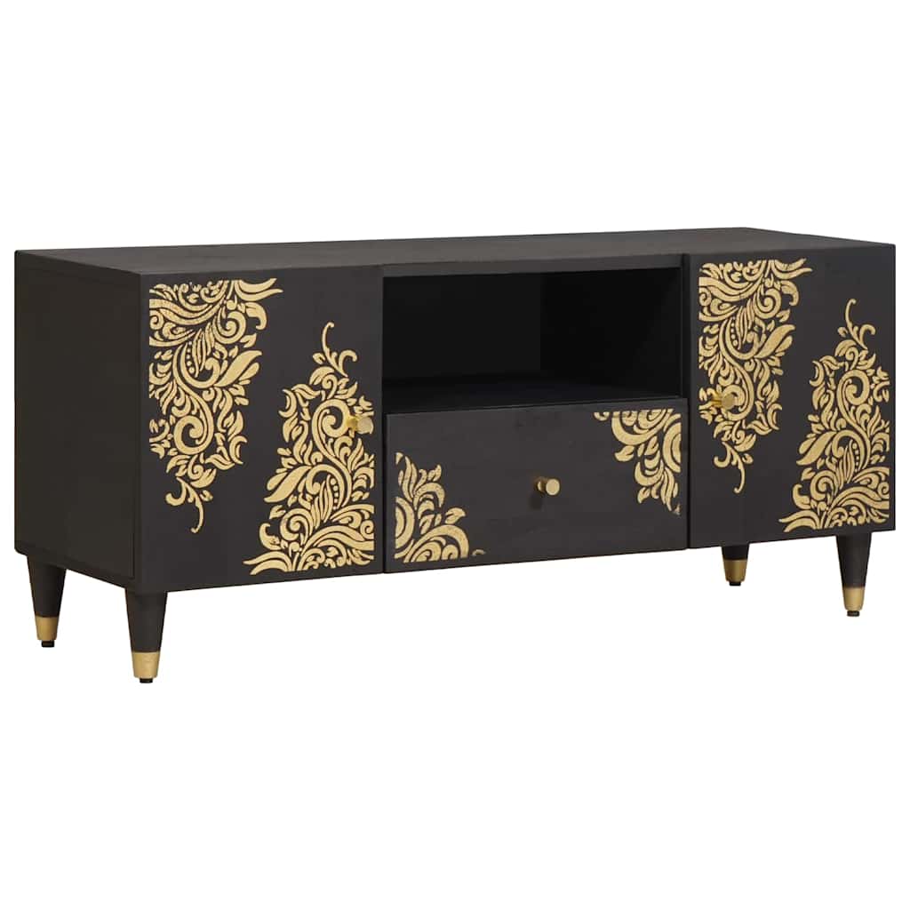 vidaXL Mueble de TV Negro 105 x 33 x 46 cm Madera de mango maciza