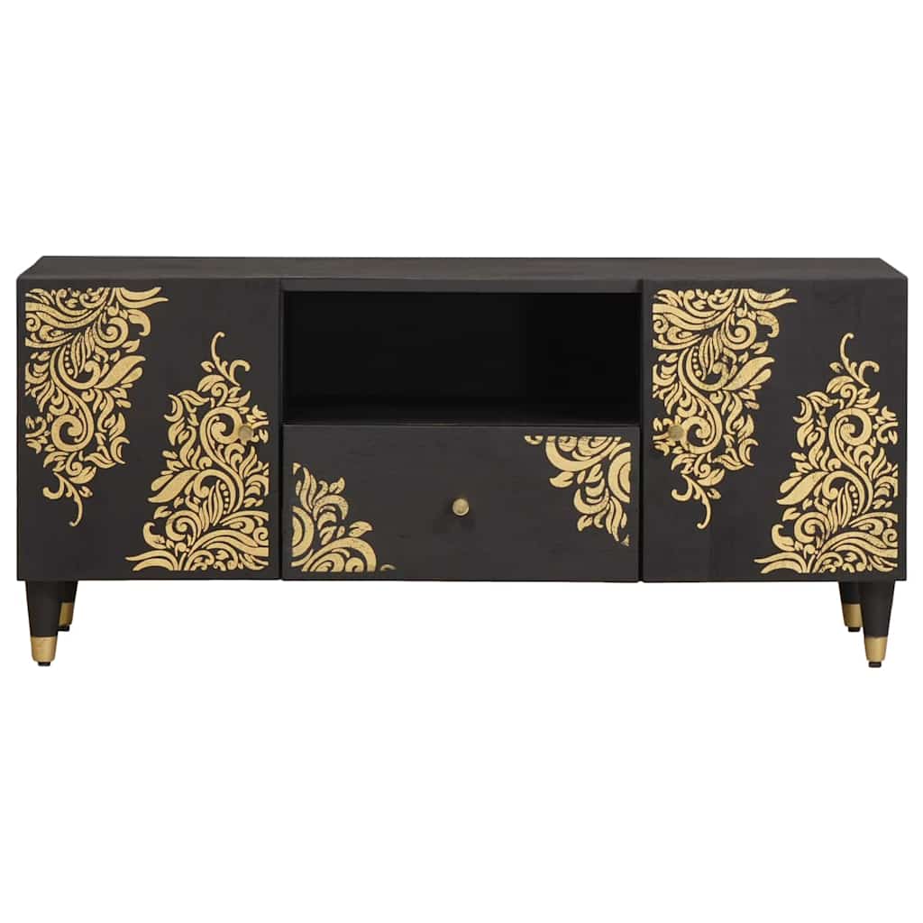 vidaXL Mueble de TV Negro 105 x 33 x 46 cm Madera de mango maciza - Image 3