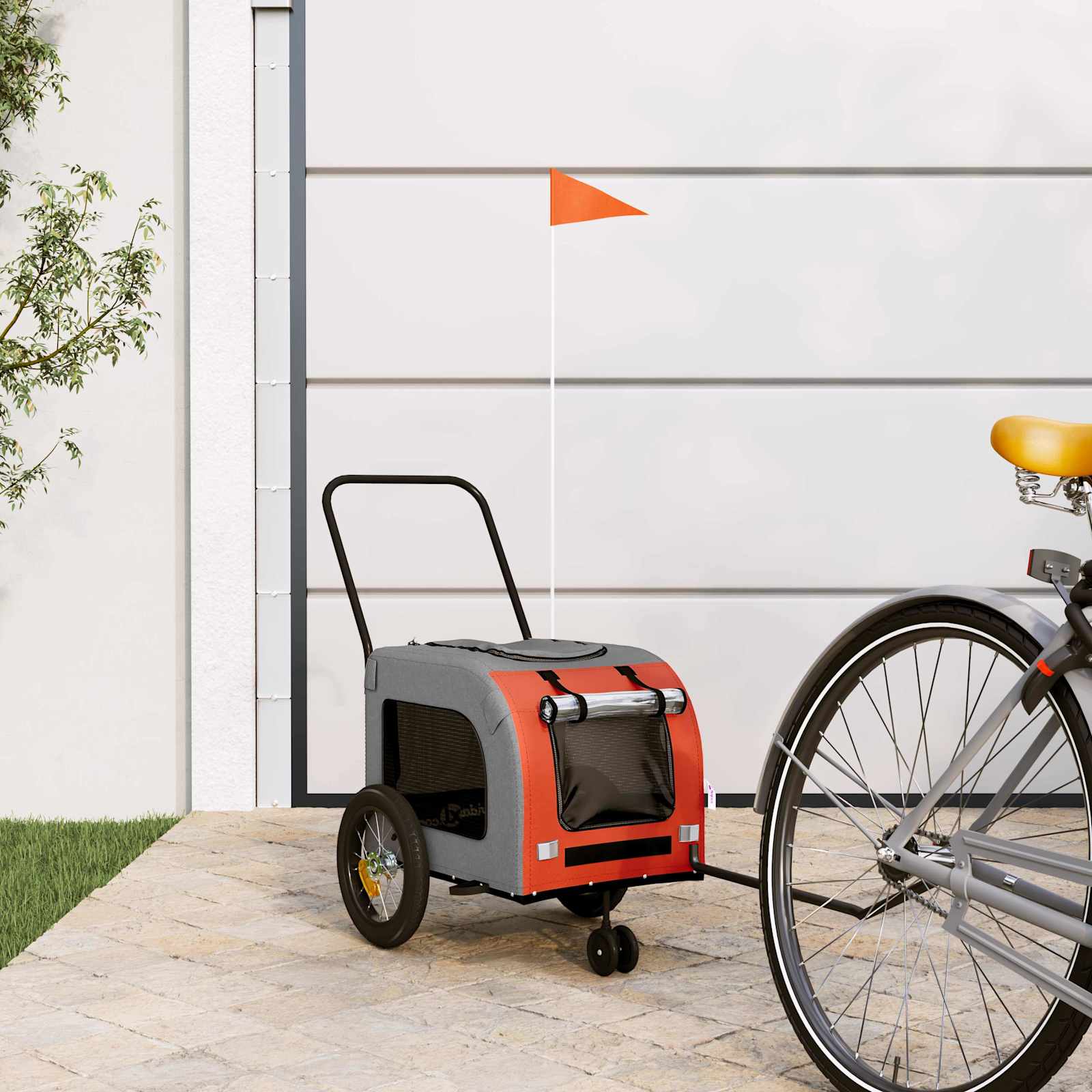 vidaXL Remolque de bicicleta para mascotas Naranja y Gris