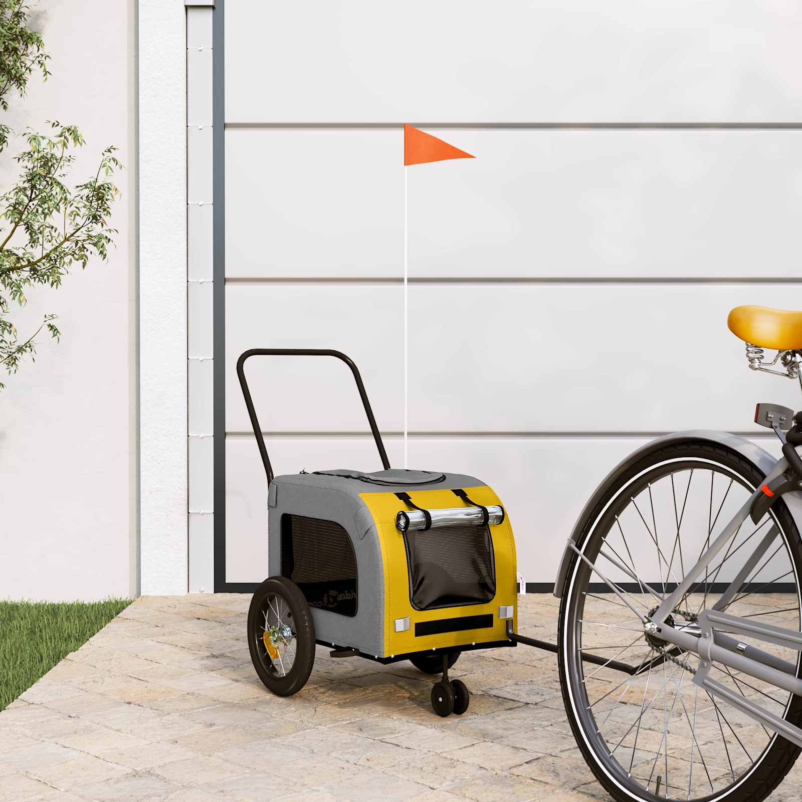 vidaXL Remolque de bicicleta para mascotas Amarillo y Gris