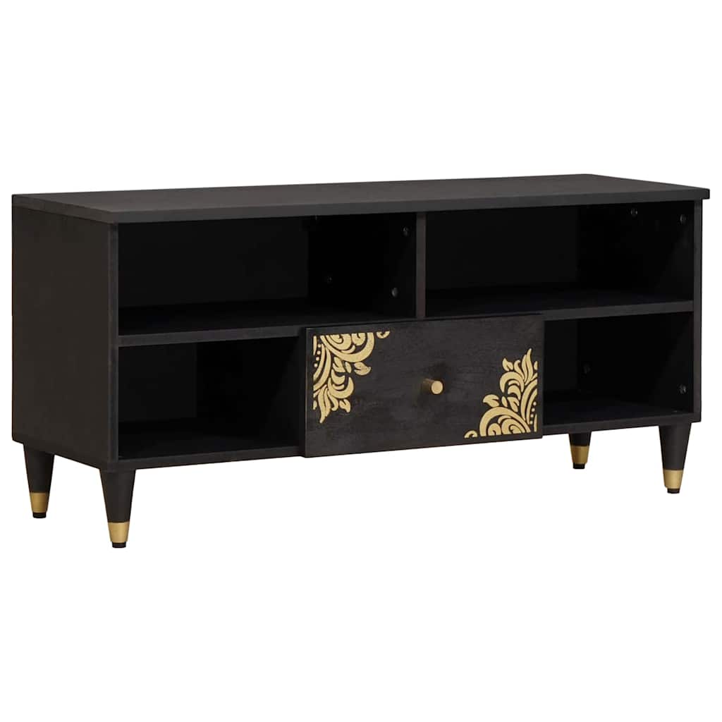 vidaXL Mueble de TV Negro 100 x 33 x 46 cm Madera de mango maciza