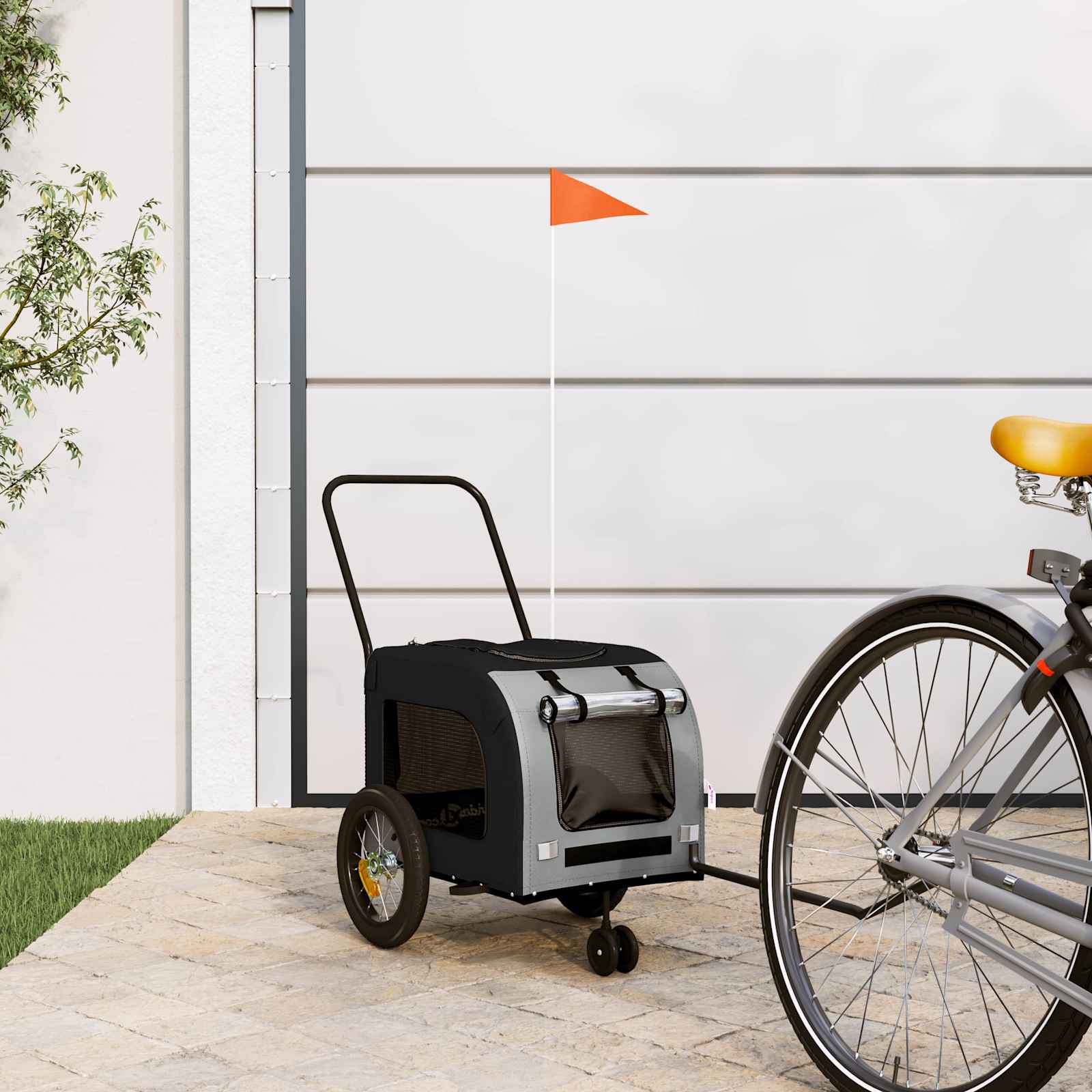 vidaXL Remolque de bicicleta para mascotas Gris y Negro