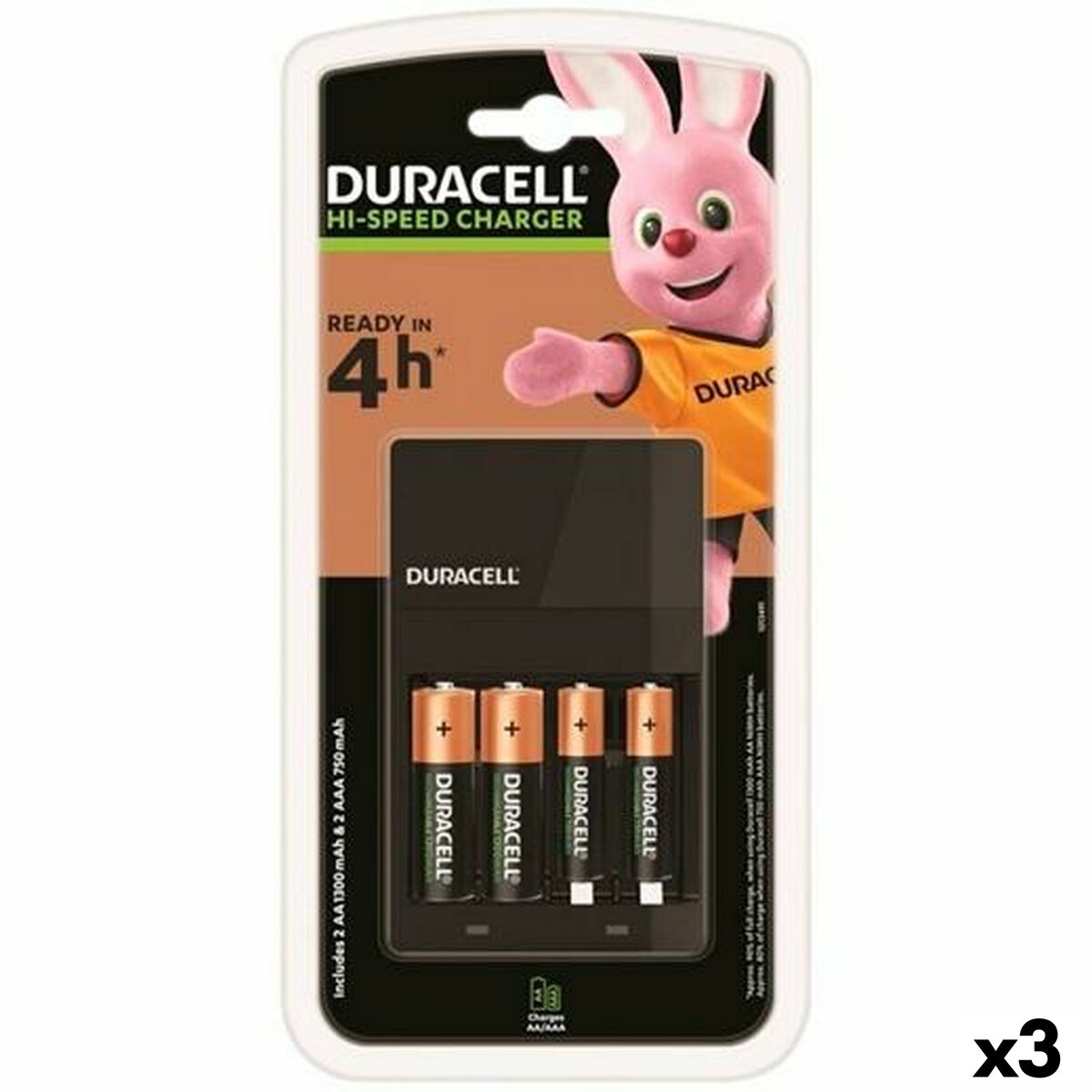 Caricabatterie + Batterie Ricaricabili DURACELL (3 Unità)