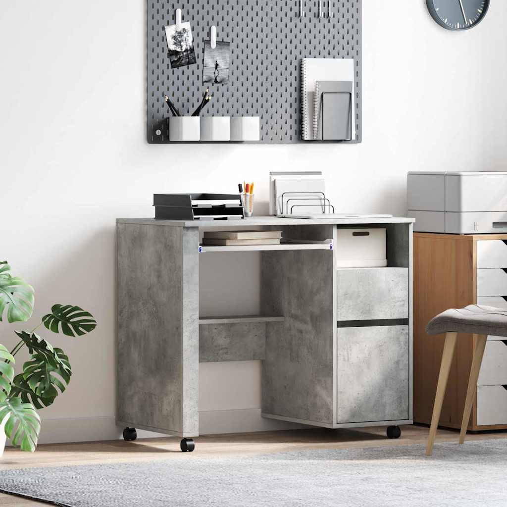 vidaXL Escritorio con Ruedas con cajón Gris Concreto 91 x 50 x 77 cm