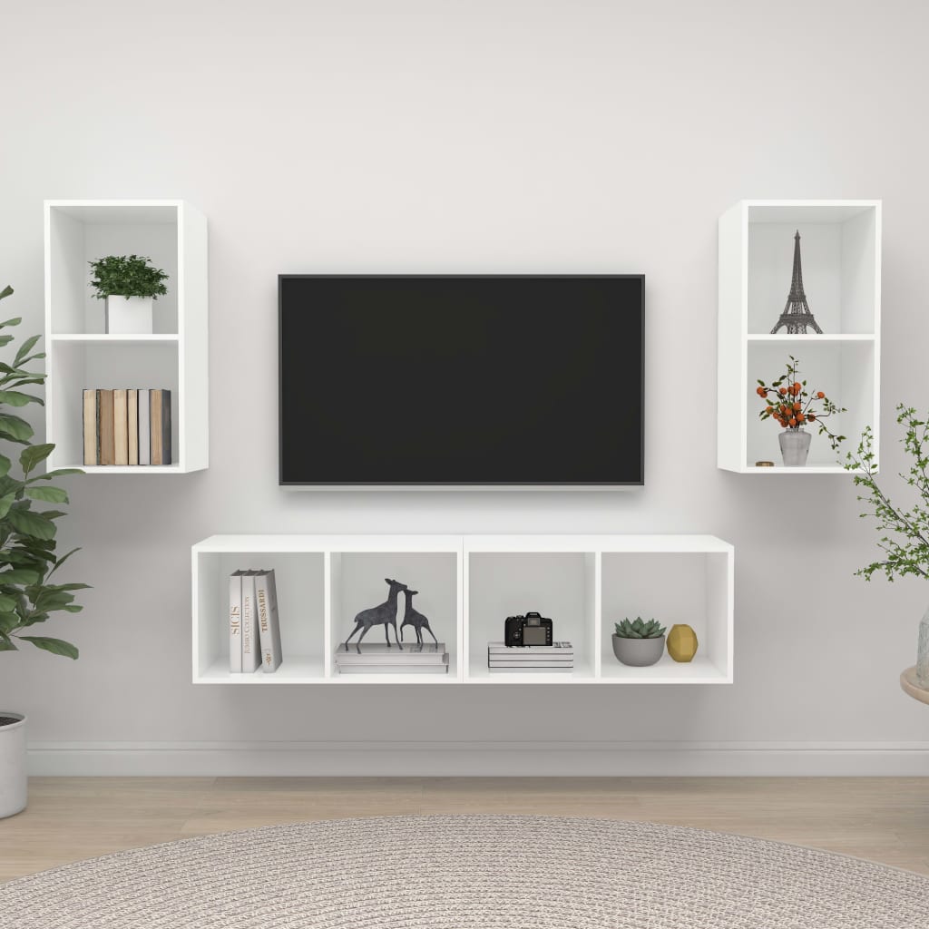 vidaXL Muebles de salón de pared 4 piezas madera de ingeniería blanco