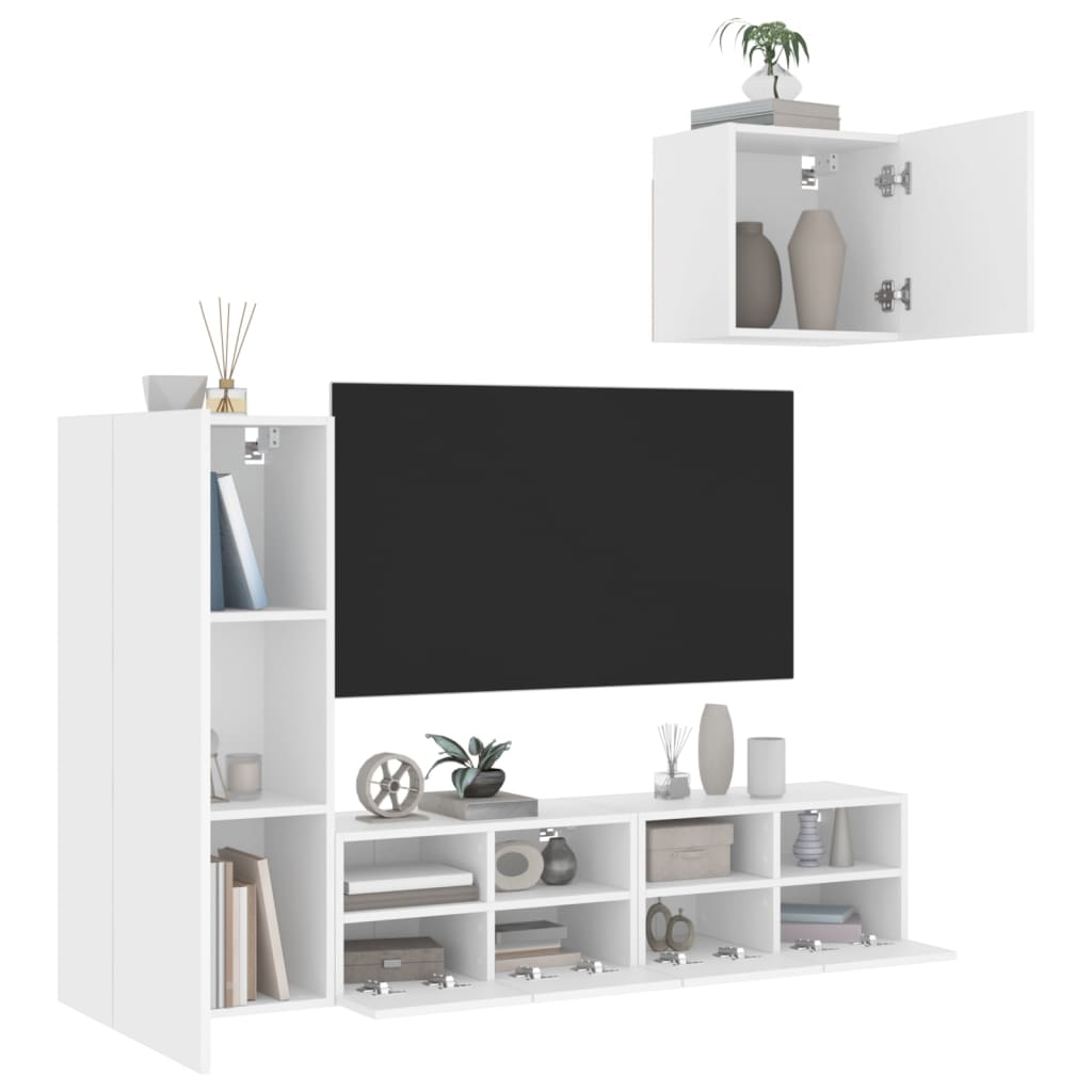 vidaXL Unités murales TV 4 pcs blanc bois d'ingénierie
