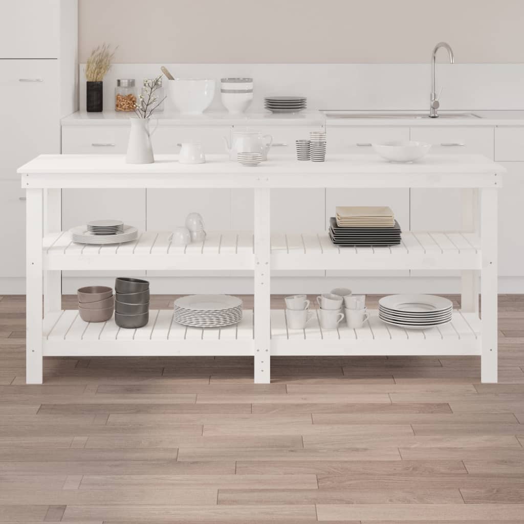 vidaXL Werkbank Weiß 181x50x80 cm Massivholz Kiefer - Image 3