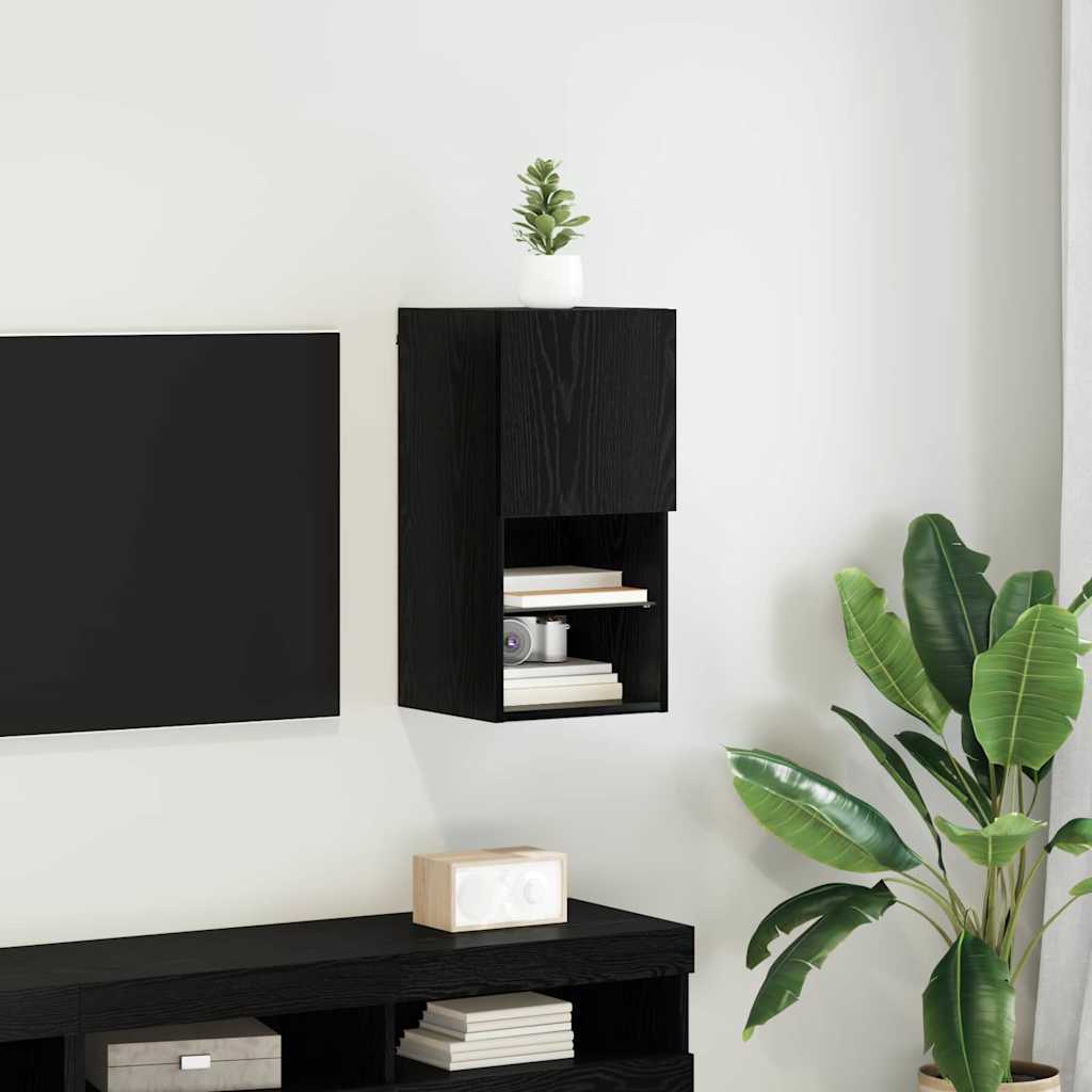 vidaXL Meuble TV mural Chêne noir 30,5 x 30 x 60 cm Bois d'ingénierie