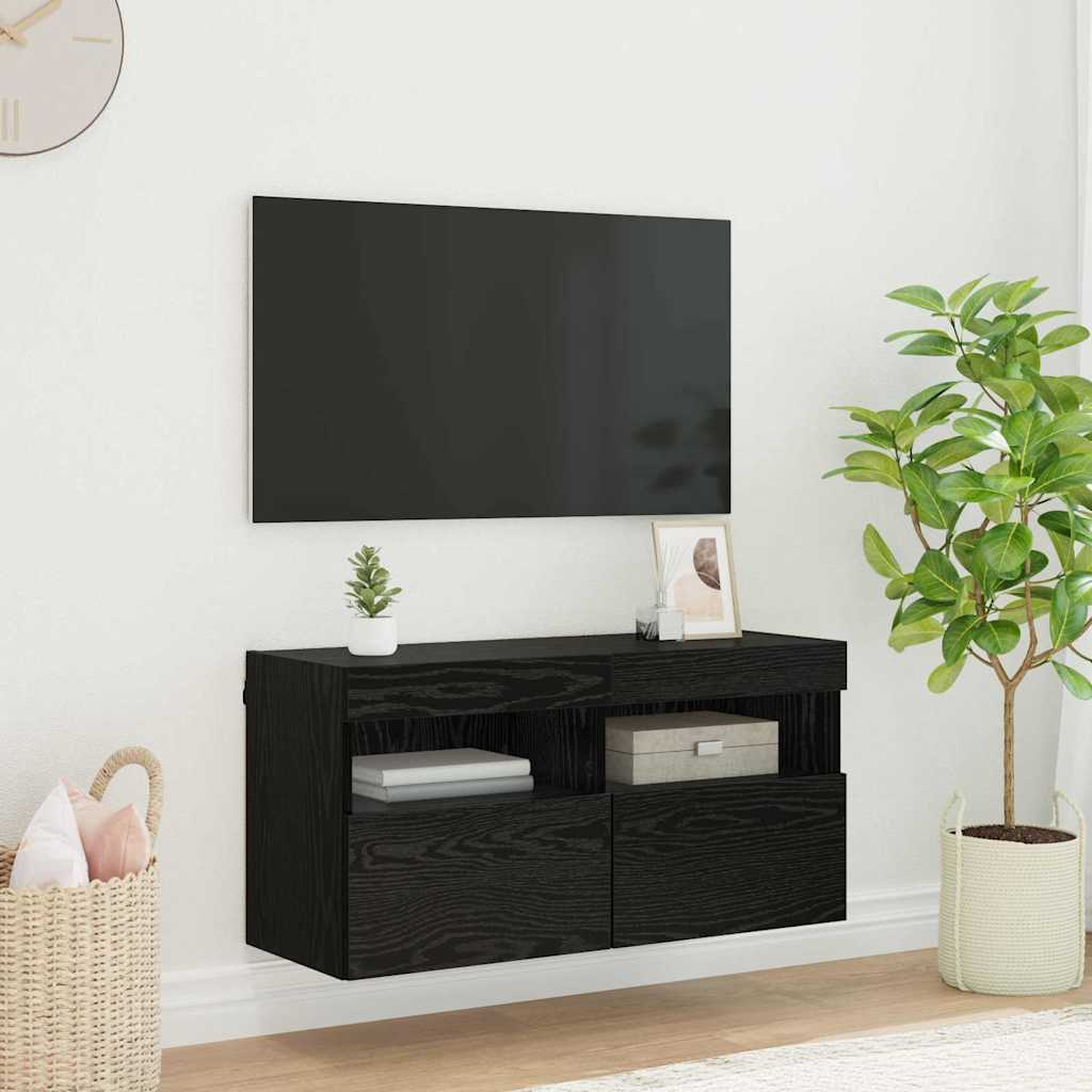 vidaXL Meuble TV mural Chêne noir 80 x 30 x 40 cm Bois d'ingénierie
