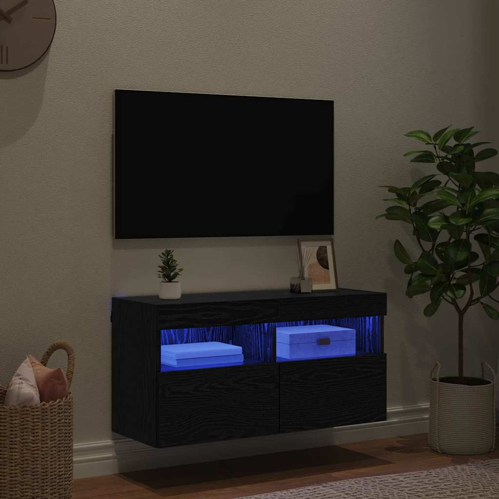 vidaXL Meuble TV mural Chêne noir 80 x 30 x 40 cm Bois d'ingénierie - Image 5