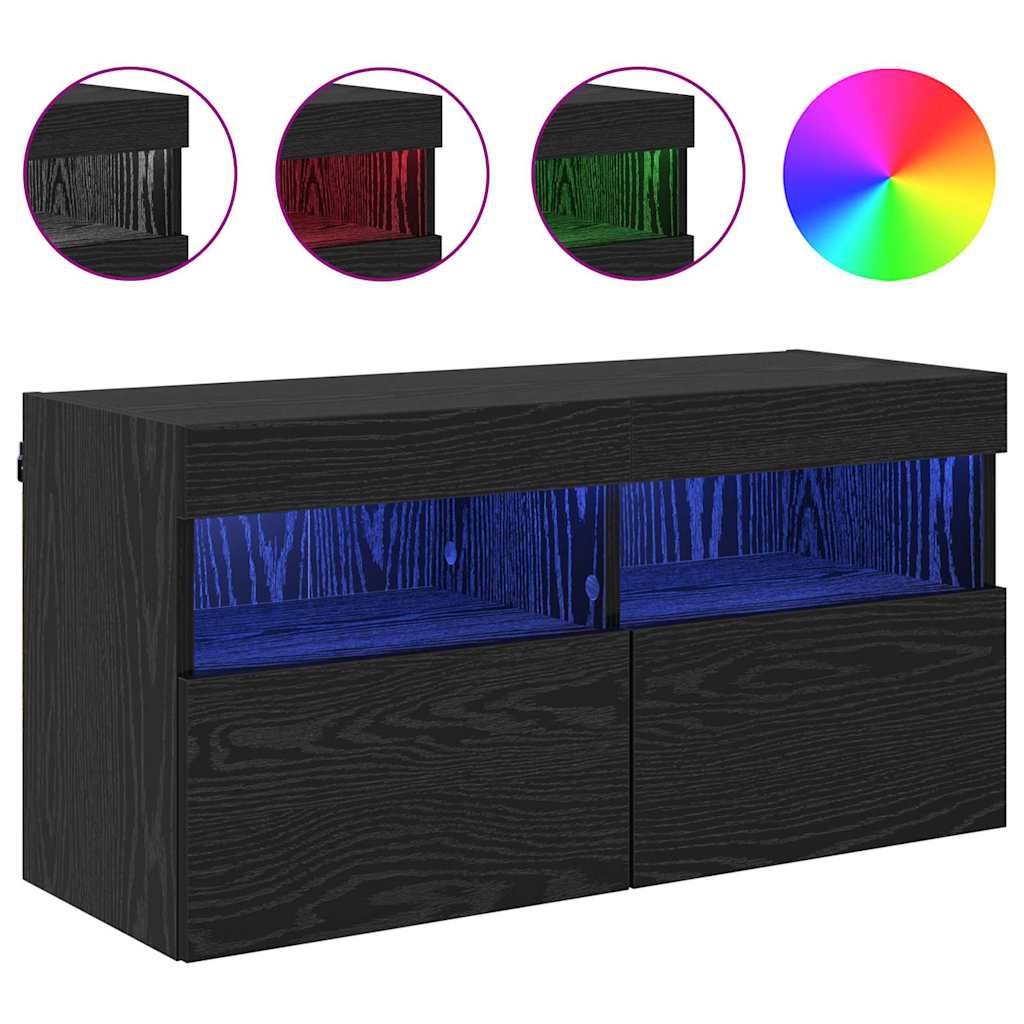 vidaXL Meuble TV mural Chêne noir 80 x 30 x 40 cm Bois d'ingénierie - Image 4
