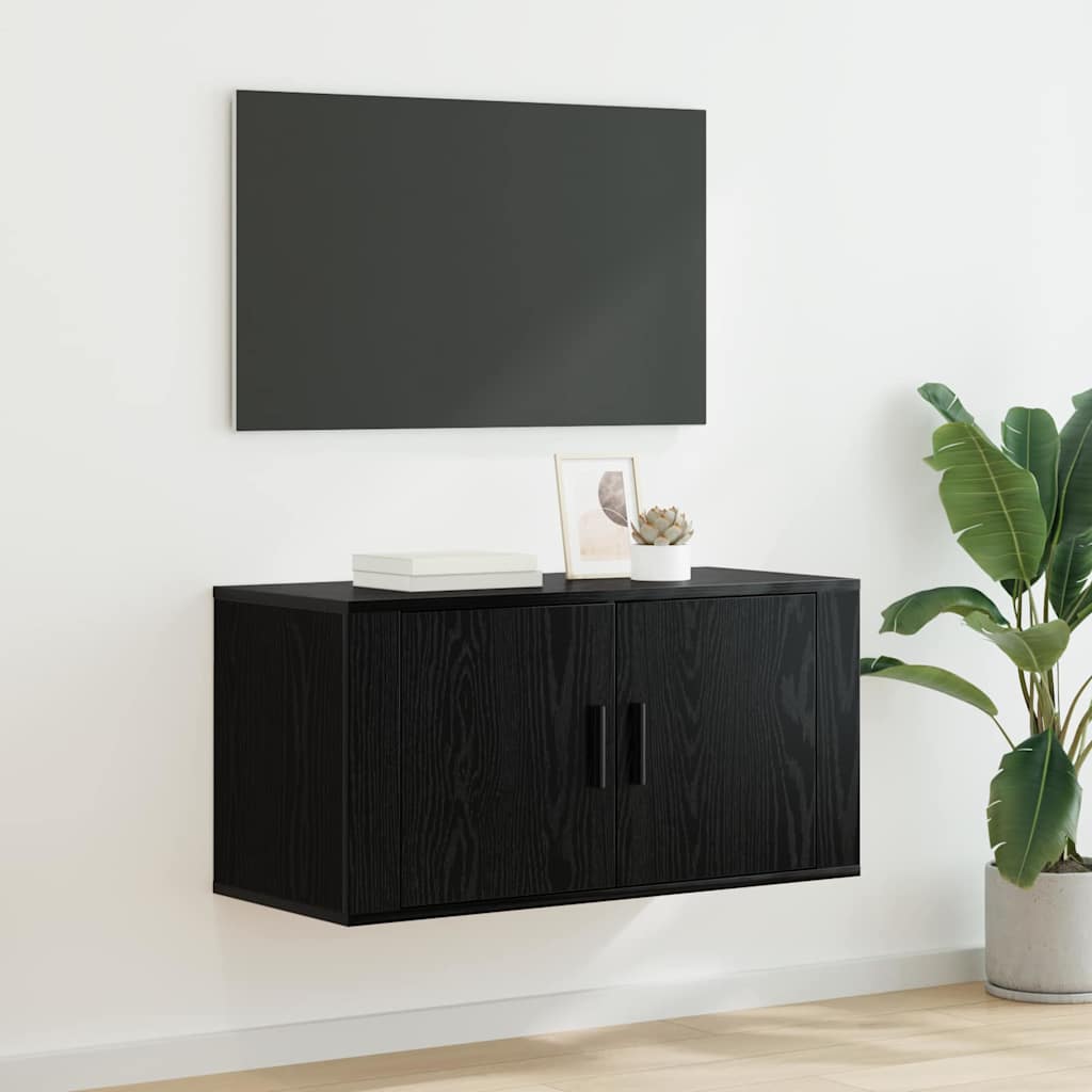 vidaXL Meuble TV mural Chêne noir 80 x 34,5 x 40 cm Bois d'ingénierie