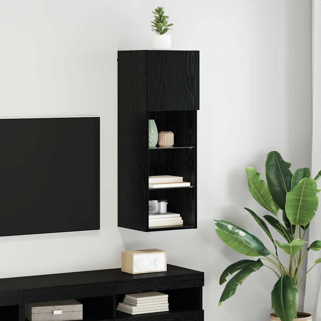 vidaXL Meuble TV mural Chêne noir 30,5 x 30 x 90 cm Bois d'ingénierie
