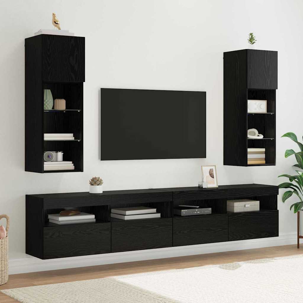 vidaXL Meuble TV mural Chêne noir 30,5 x 30 x 90 cm Bois d'ingénierie - Image 6