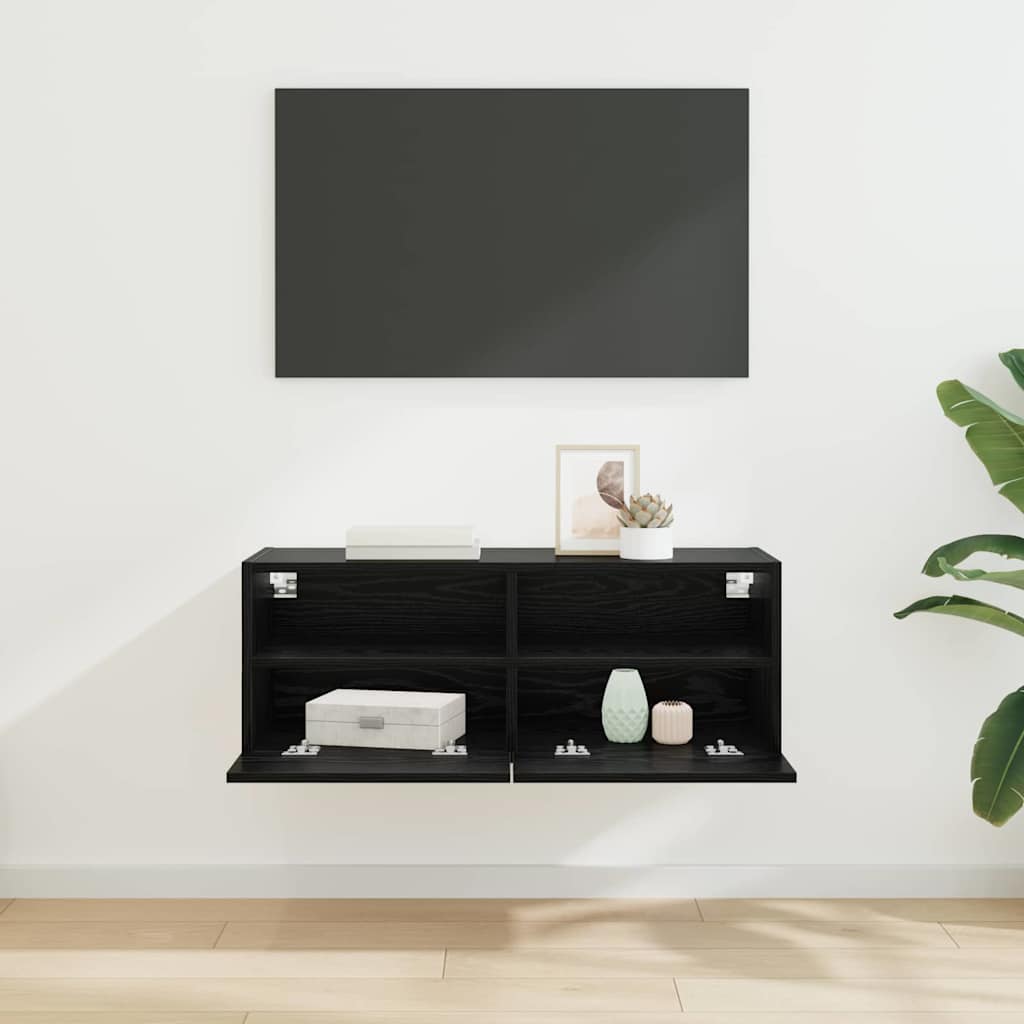 vidaXL Meuble TV mural Chêne noir 80 x 30 x 30 cm Bois d'ingénierie - Image 4