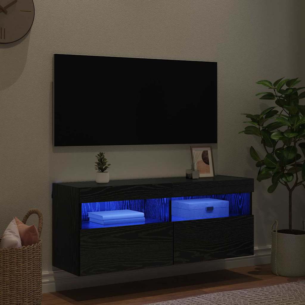 vidaXL Meuble TV mural Chêne noir 100 x 30 x 40 cm Bois d'ingénierie - Image 5