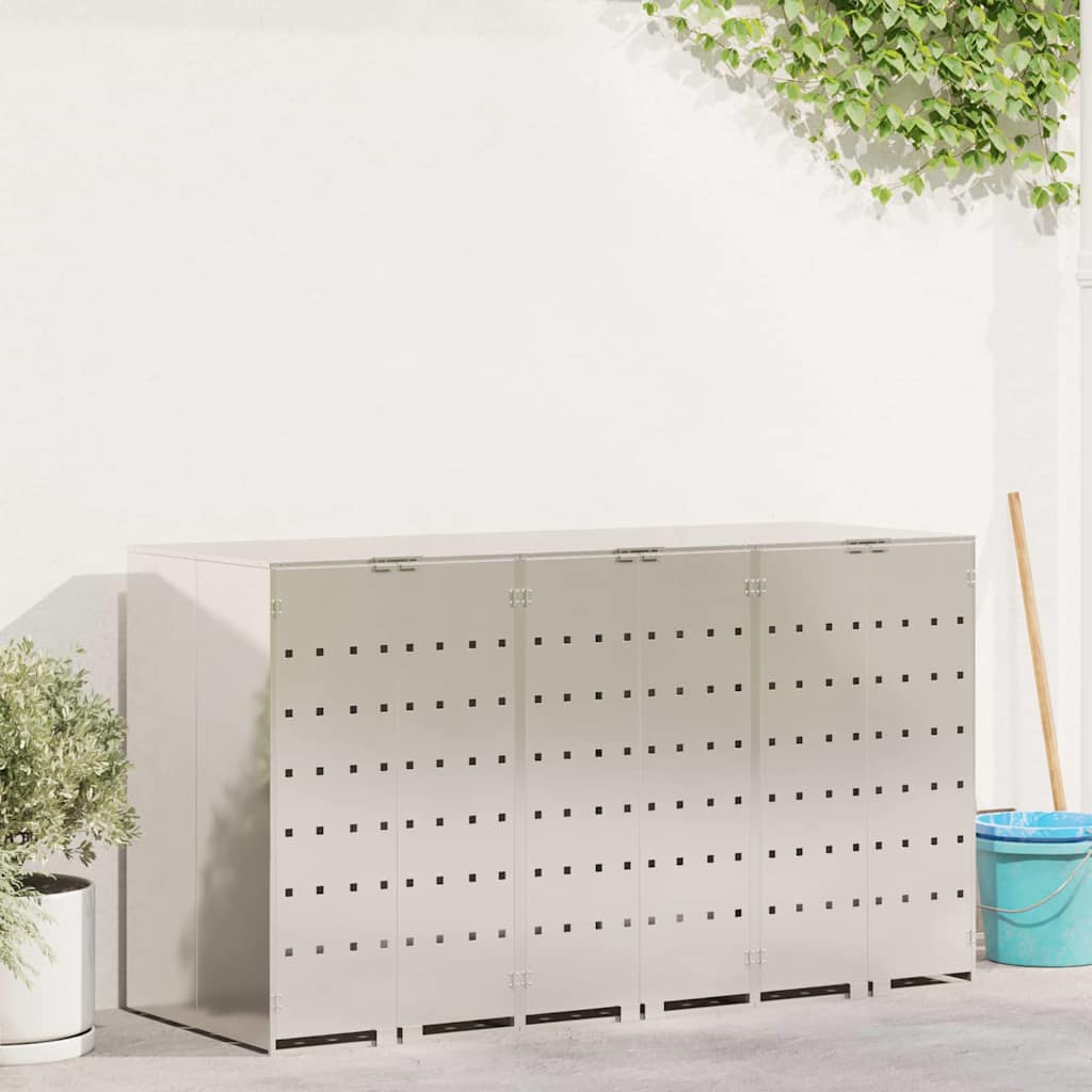 vidaXL Rangement de poubelle à roulettes pour 3 poubelles Argent