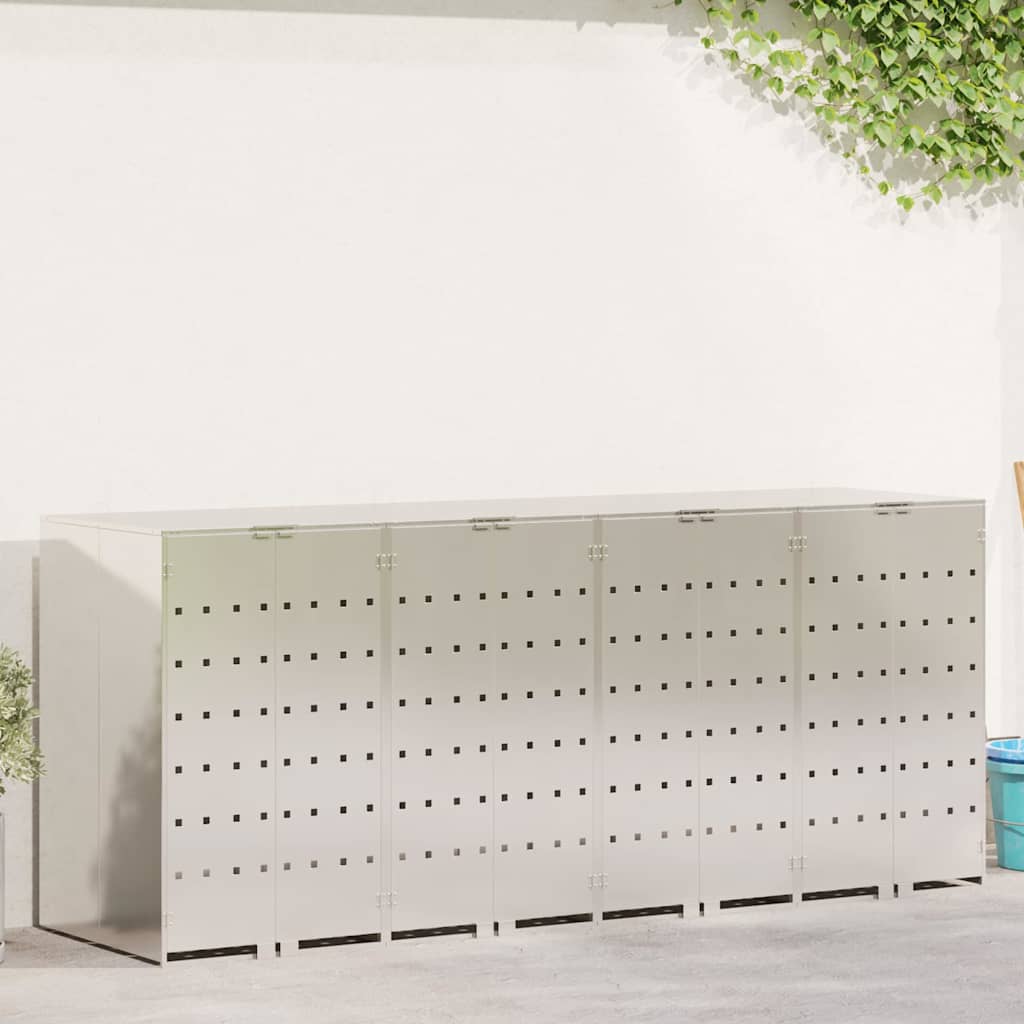 vidaXL Rangement de poubelle à roulettes pour 3 poubelles Argent