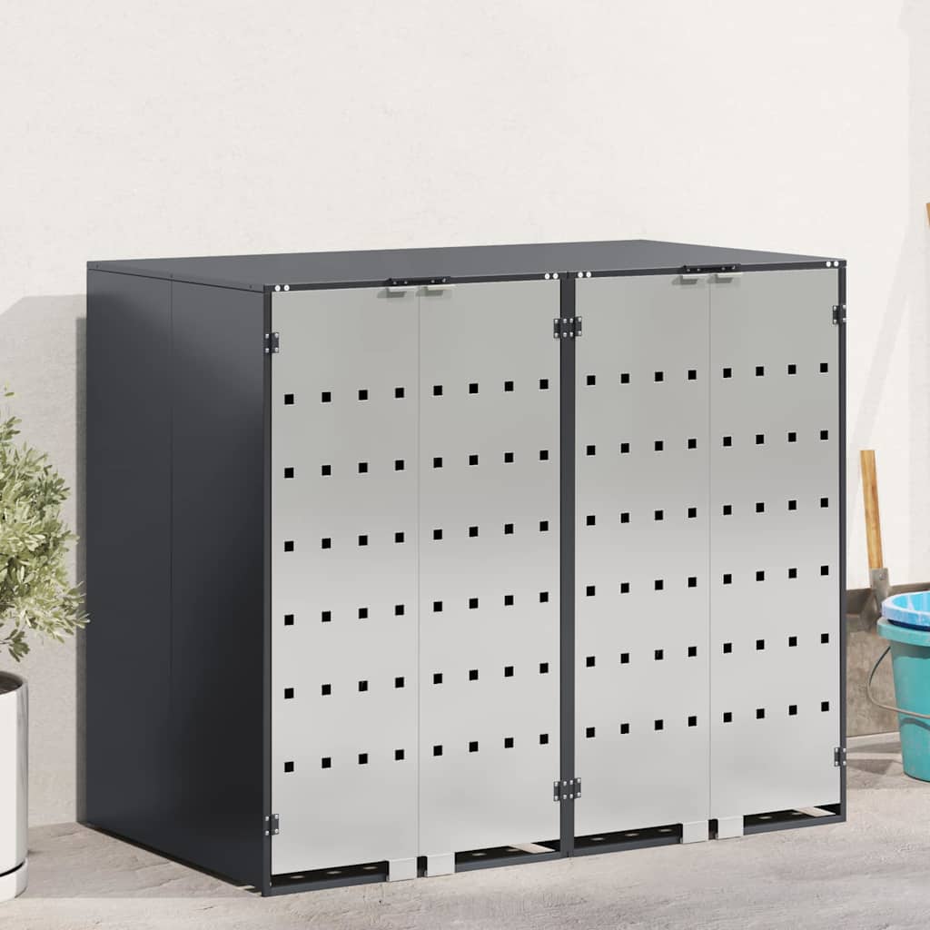 vidaXL Rangement de poubelle à roulettes pour 3 poubelles Anthracite